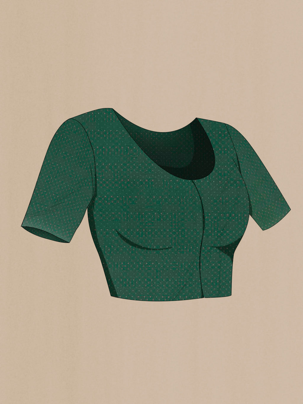 Close up image of the blouse of Green Mysore Chiffon Saree with Zari Butta on the body and Zari Border. 