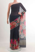 Blue Mysore Chiffon Saree with Zari Butta on the body and Zari Border.  displayed on a mannequin