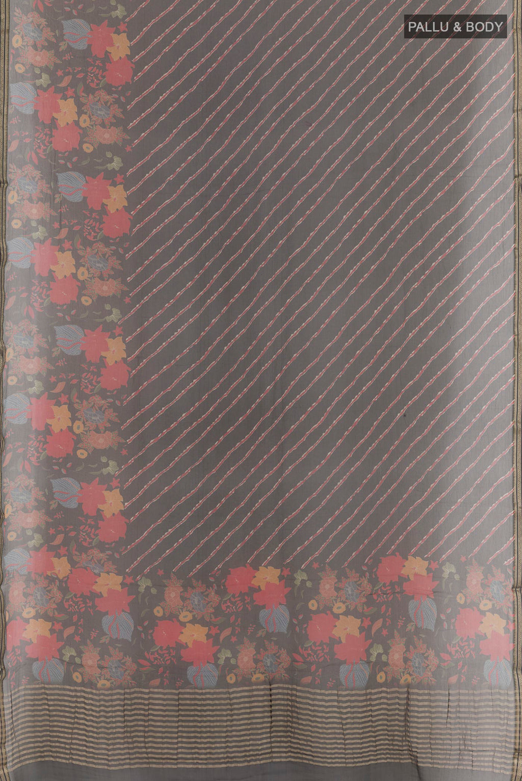 Flat view of Black Mysore Chiffon Saree with Plain Body and Plain Border. 