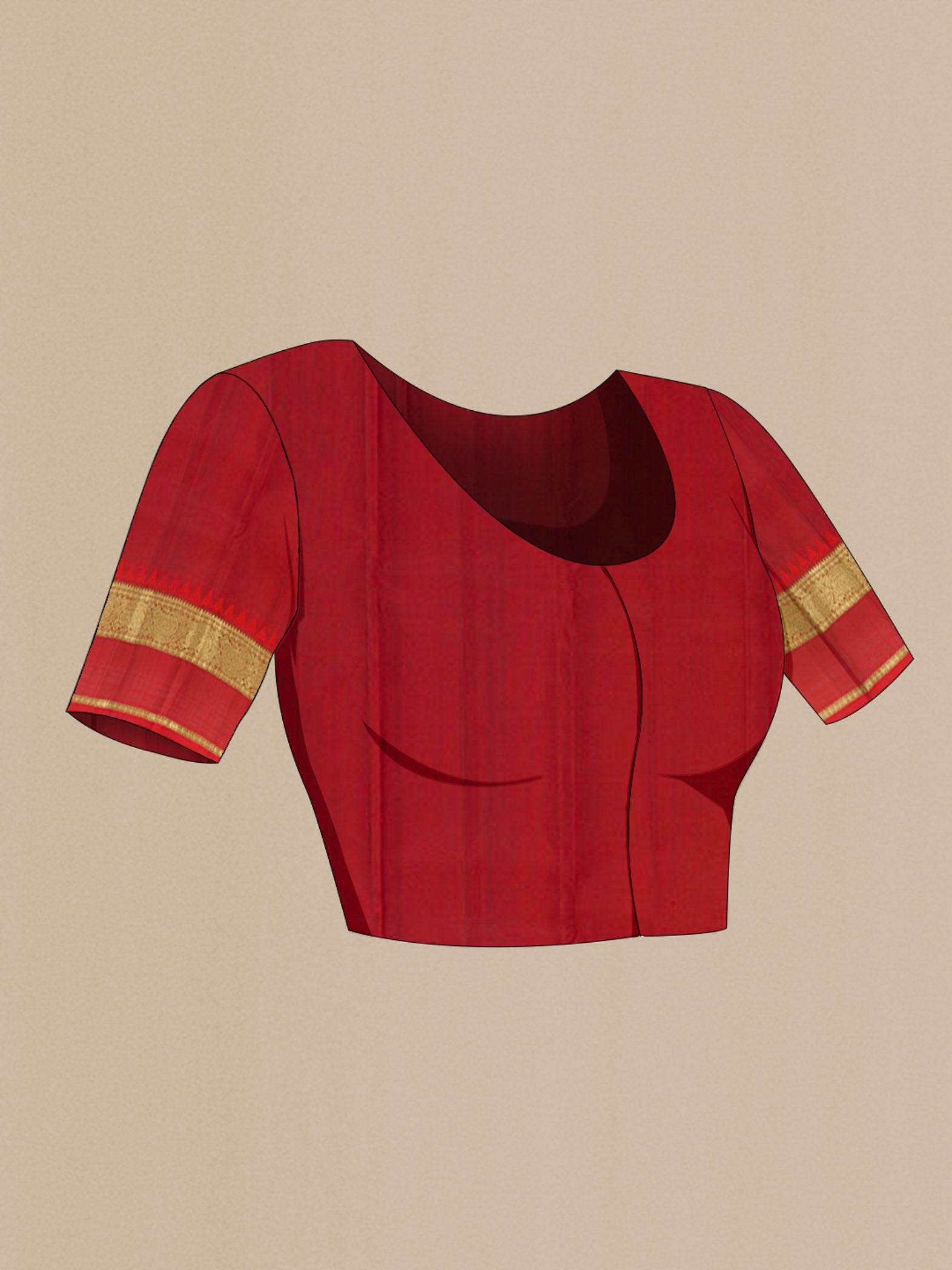 Close up image of the blouse of Grey Kanchipuram Silk Saree with Zari Butta on the body and Zari Border. 