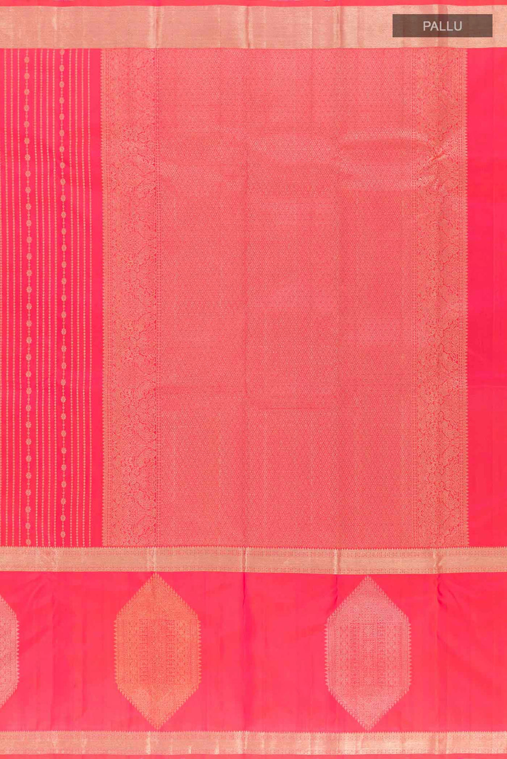 Close up image of the pallu of Sea Green Kanjivaram Silk Saree with Zari Brocade on the body and Zari Border. 