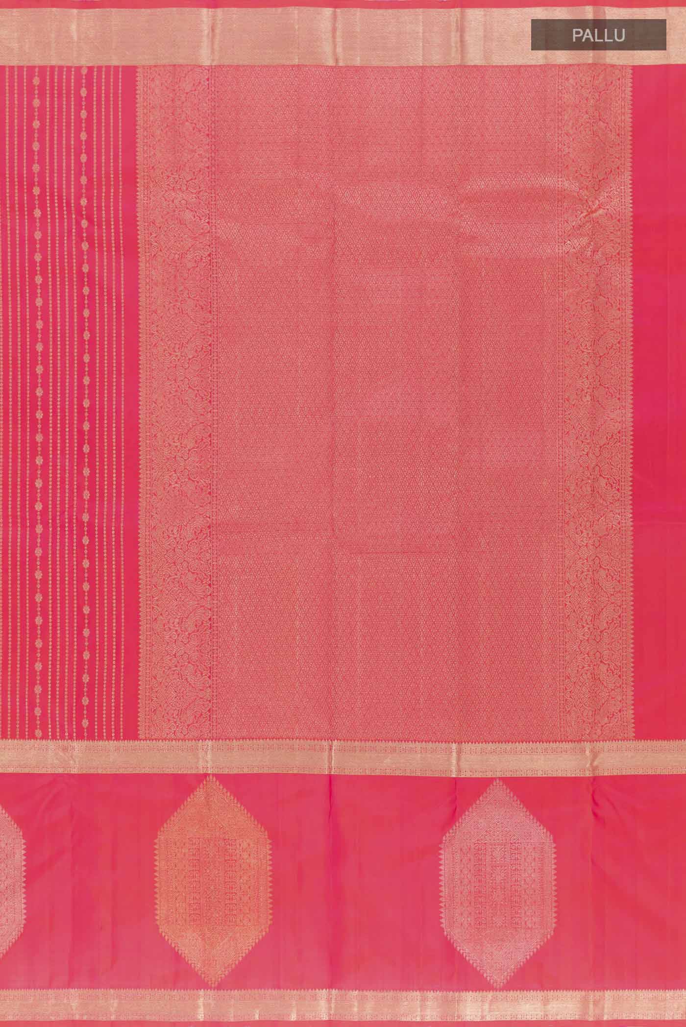 Close up image of the pallu of Sea Green Kanjivaram Silk Saree with Zari Brocade on the body and Zari Border. 