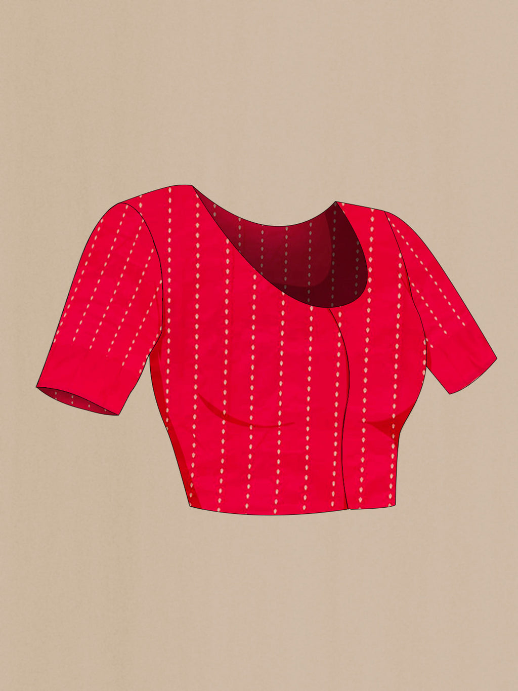 Close up image of the blouse of Rani Pink Banarasi Katan Silk Saree with Zari Butta on the body and Zari Border. 