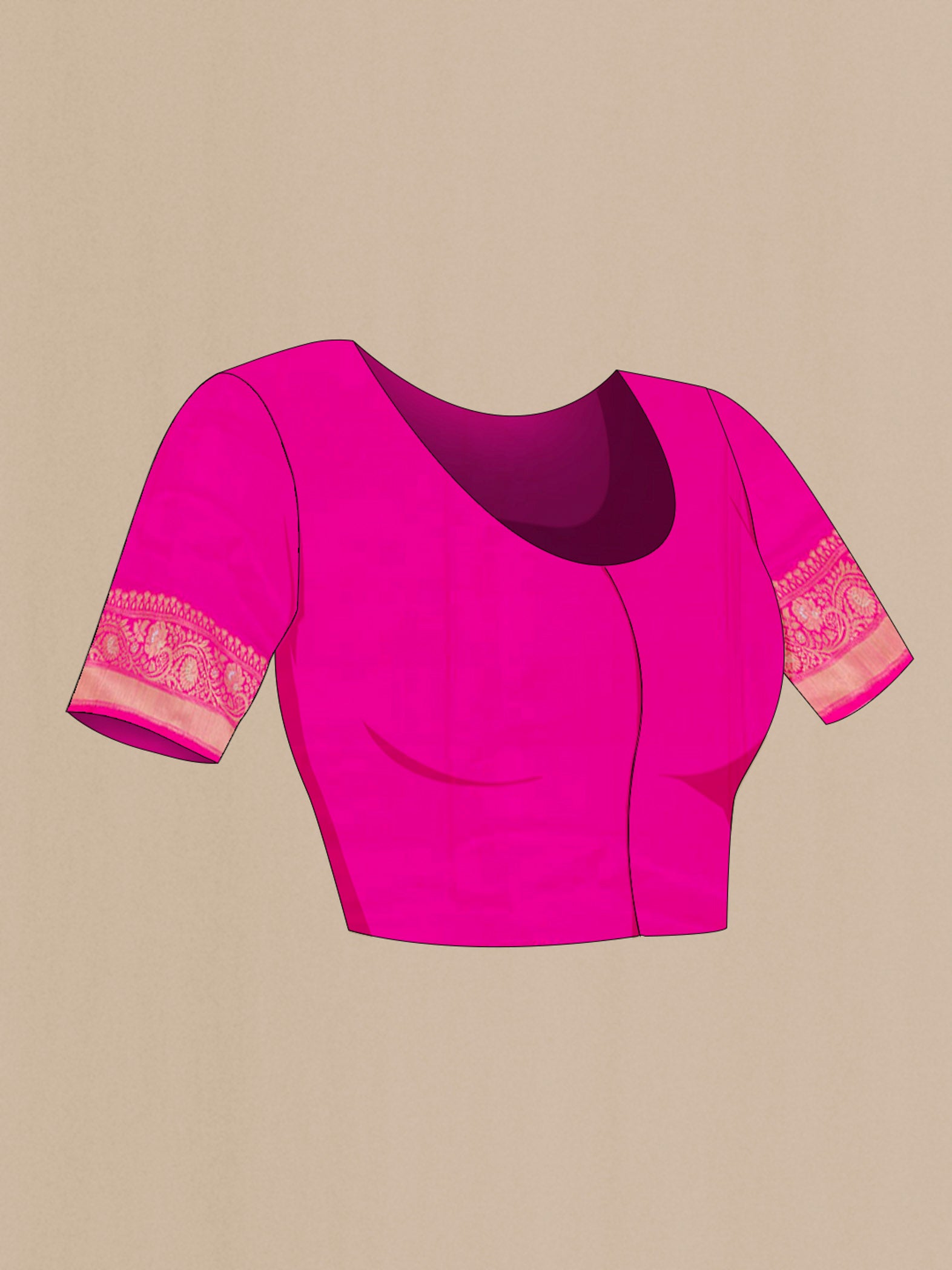 Close up image of the blouse of Yellow Banarasi Katan Silk Saree with Zari Butta on the body and Zari Border. 