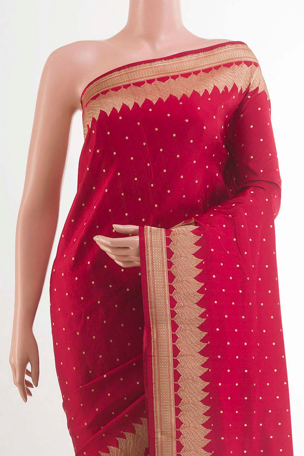 Border image of Pure Silk Pure Zari Red Banarasi Saree with Zari Butta on the body and Zari Border. 
