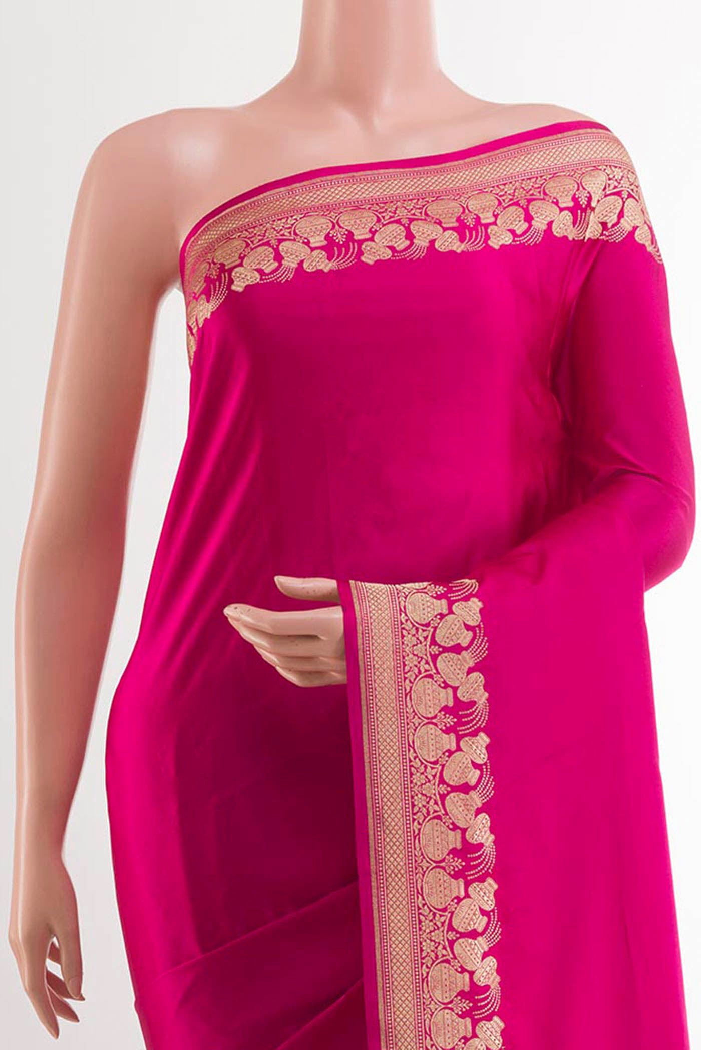 Border image of Pink Banarasi Saree with Plain Body and Zari Border. 