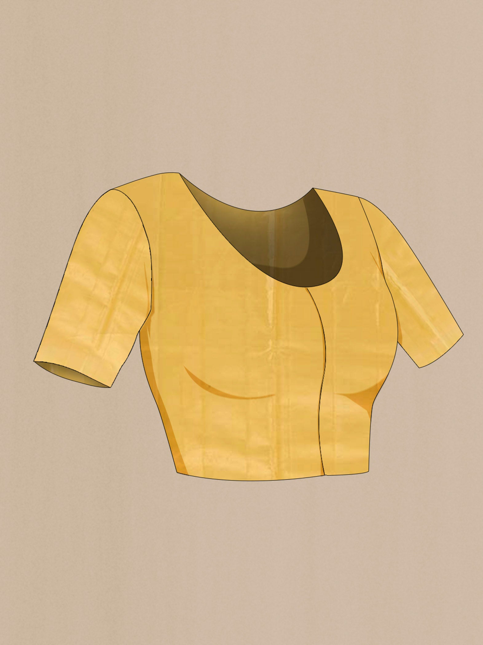 Close up image of the blouse of Golden Kanjivaram Tissue Silk Saree with Zari Brocade on the body and Zari Border. 