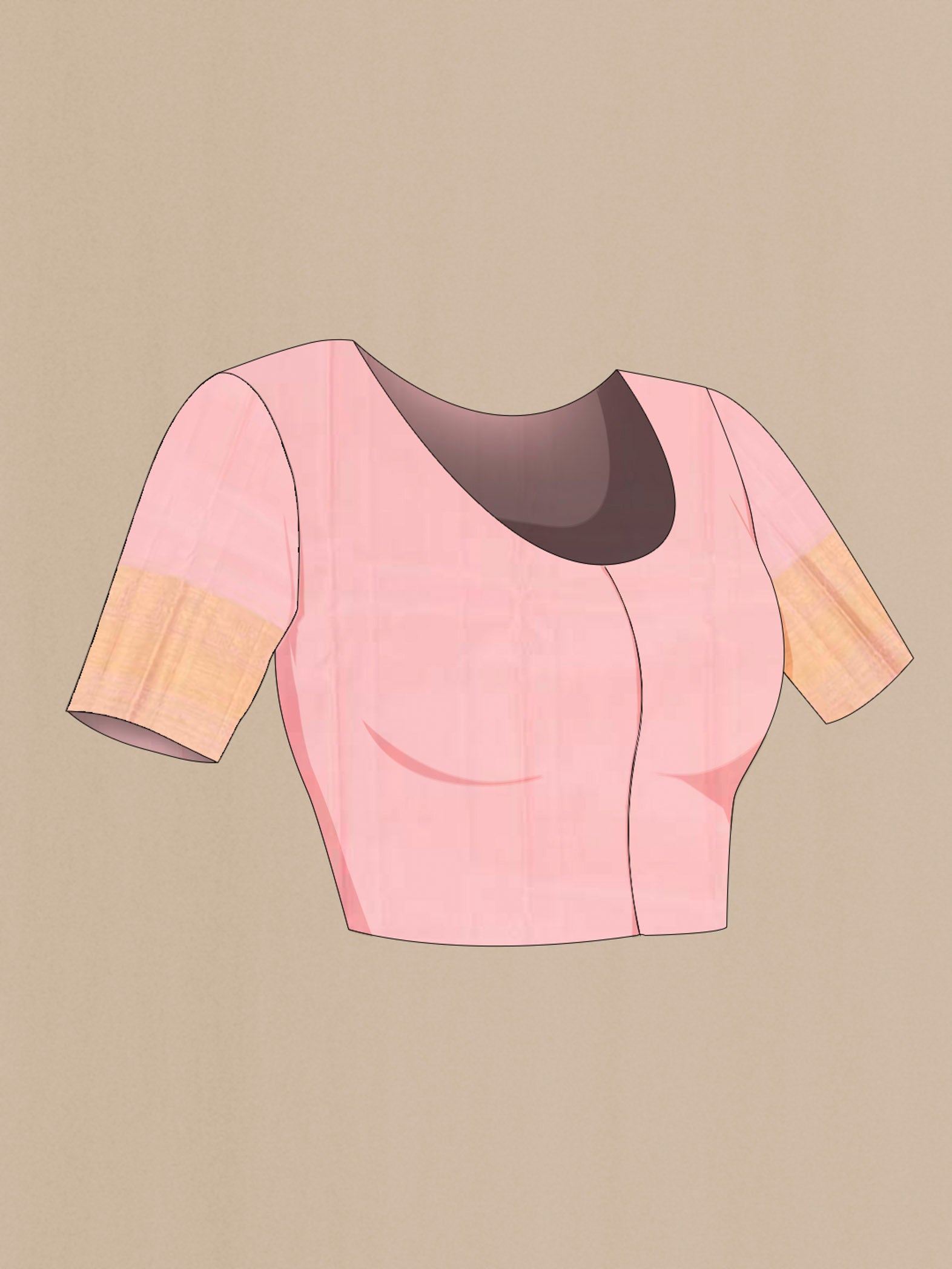 Close up image of the blouse of Pink Kanchipuram Silk Saree with Zari Brocade on the body and Zari Border. 