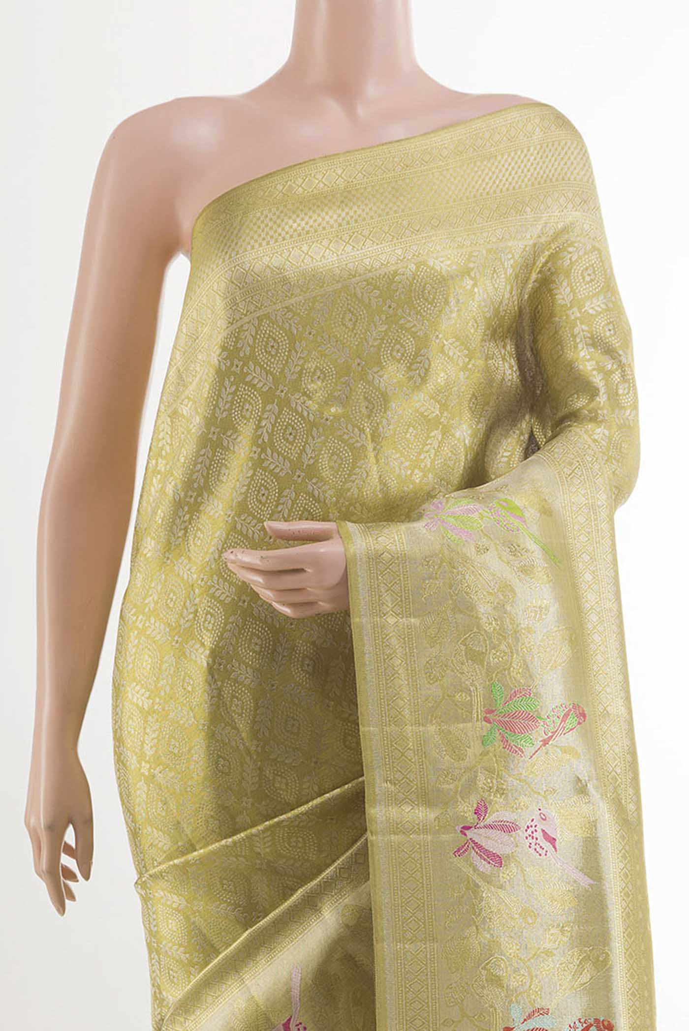 Border image of Pure Silk Pure Zari Golden Kanjivaram Tissue Saree with Zari Brocade on the body and Zari Border. 