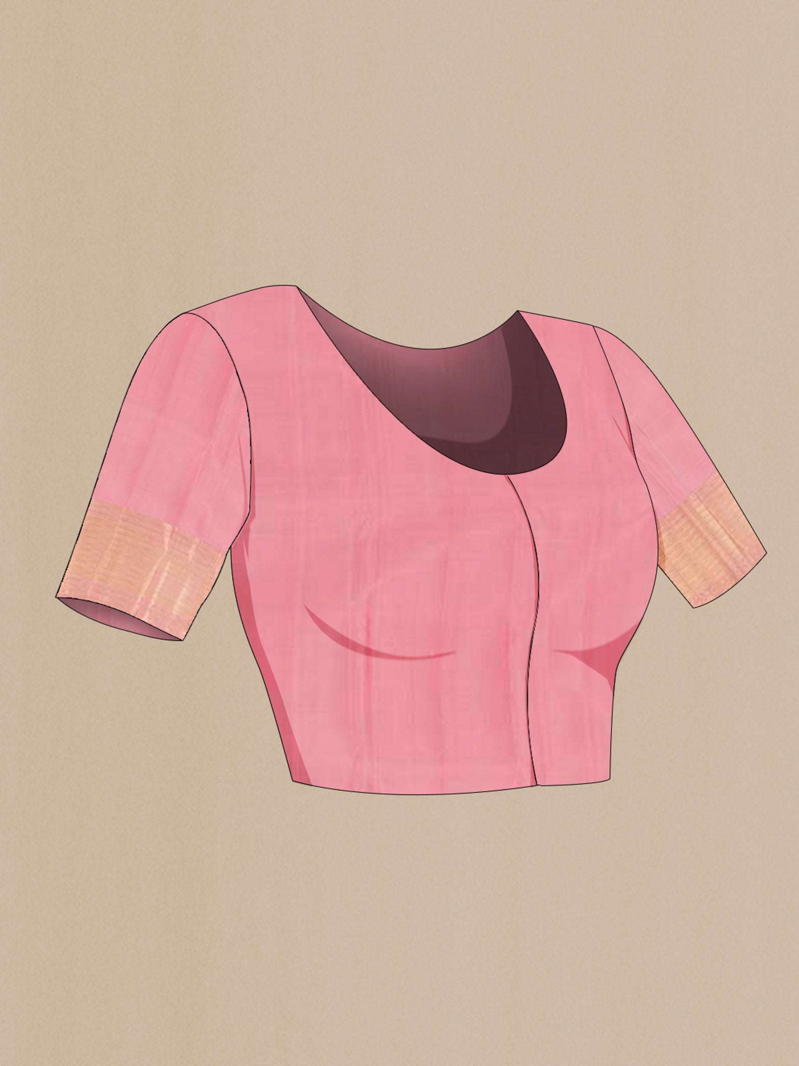 Close up image of the blouse of Pink Kanchipuram Silk Saree with Zari Brocade on the body and Zari Border. 