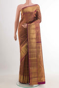Purple Kanchipuram Silk Saree with Zari Brocade on the body and Zari Border.  displayed on a mannequin