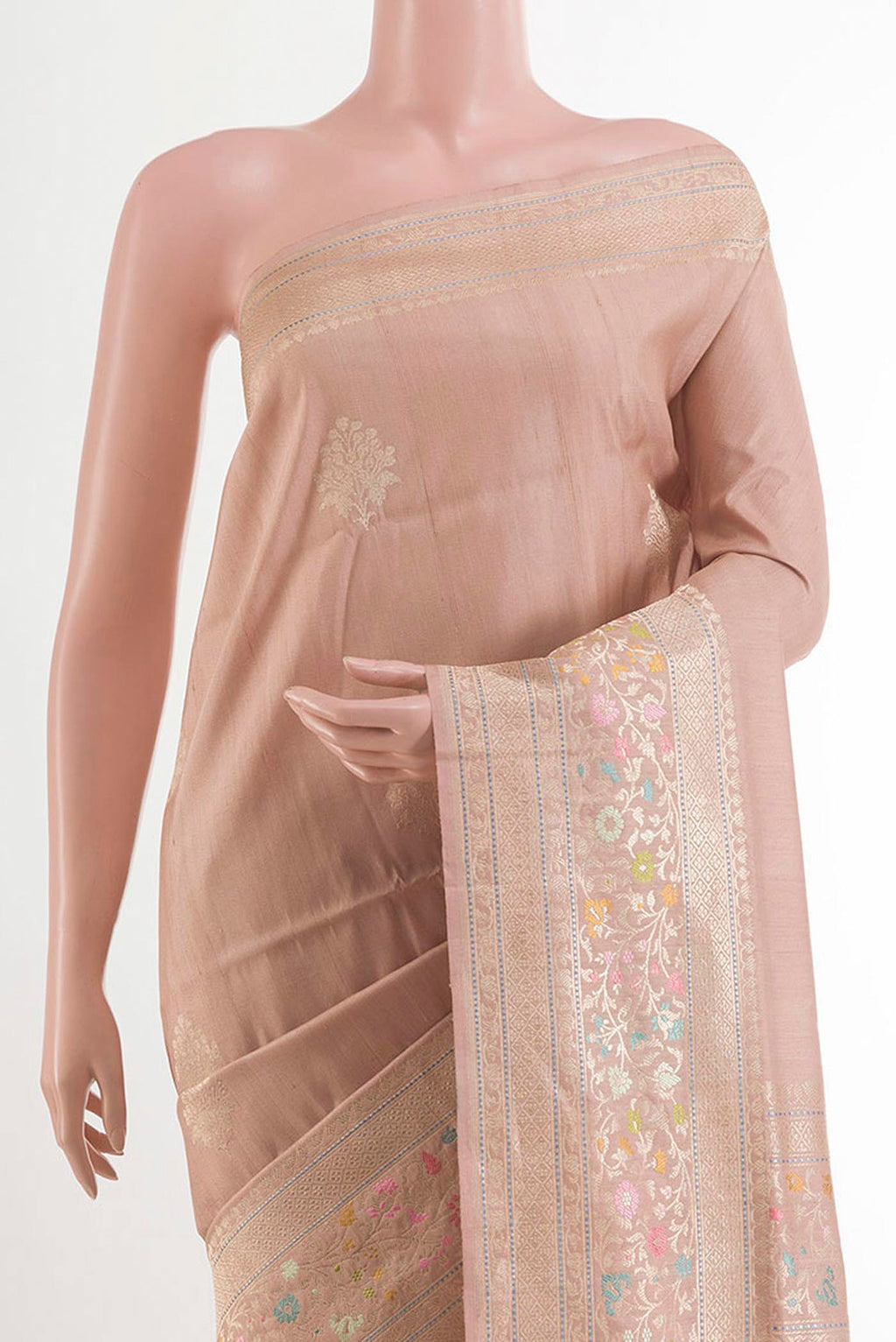Border image of Imperial Pink Banarasi Tussar Silk Saree with Zari Butta on the body and Zari Border. 
