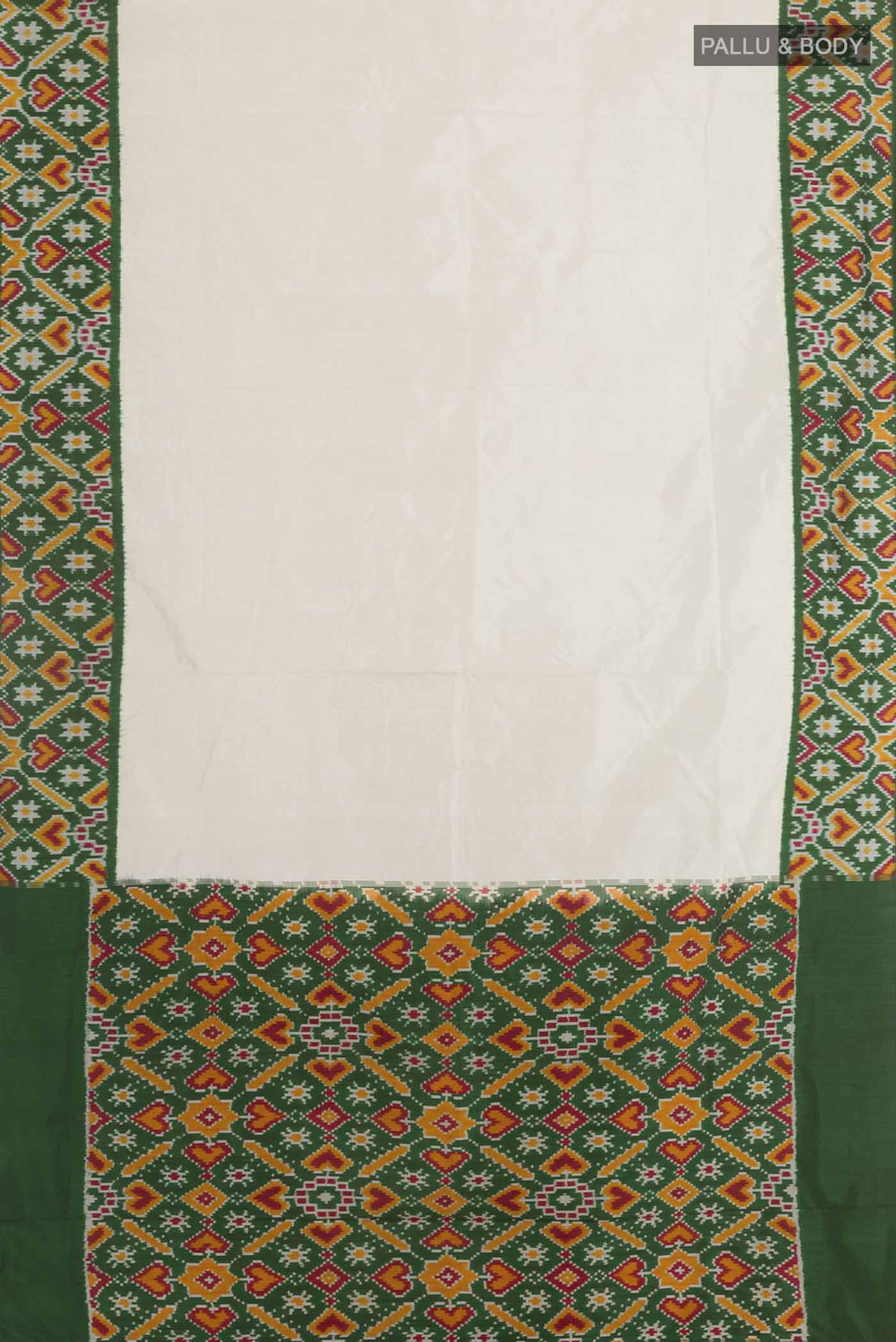 Flat view of Off White Pochampally Silk Saree with Plain Body and Zari Border. 