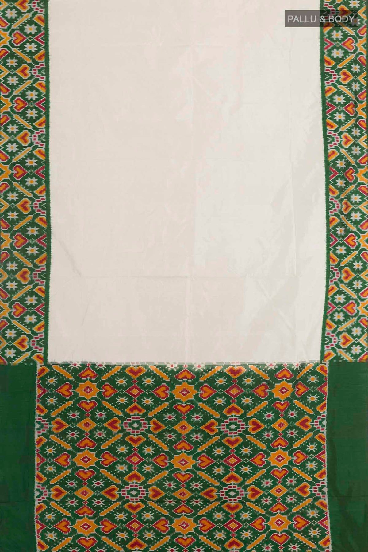 Flat view of Off White Pochampally Silk Saree with Plain Body and Zari Border. 