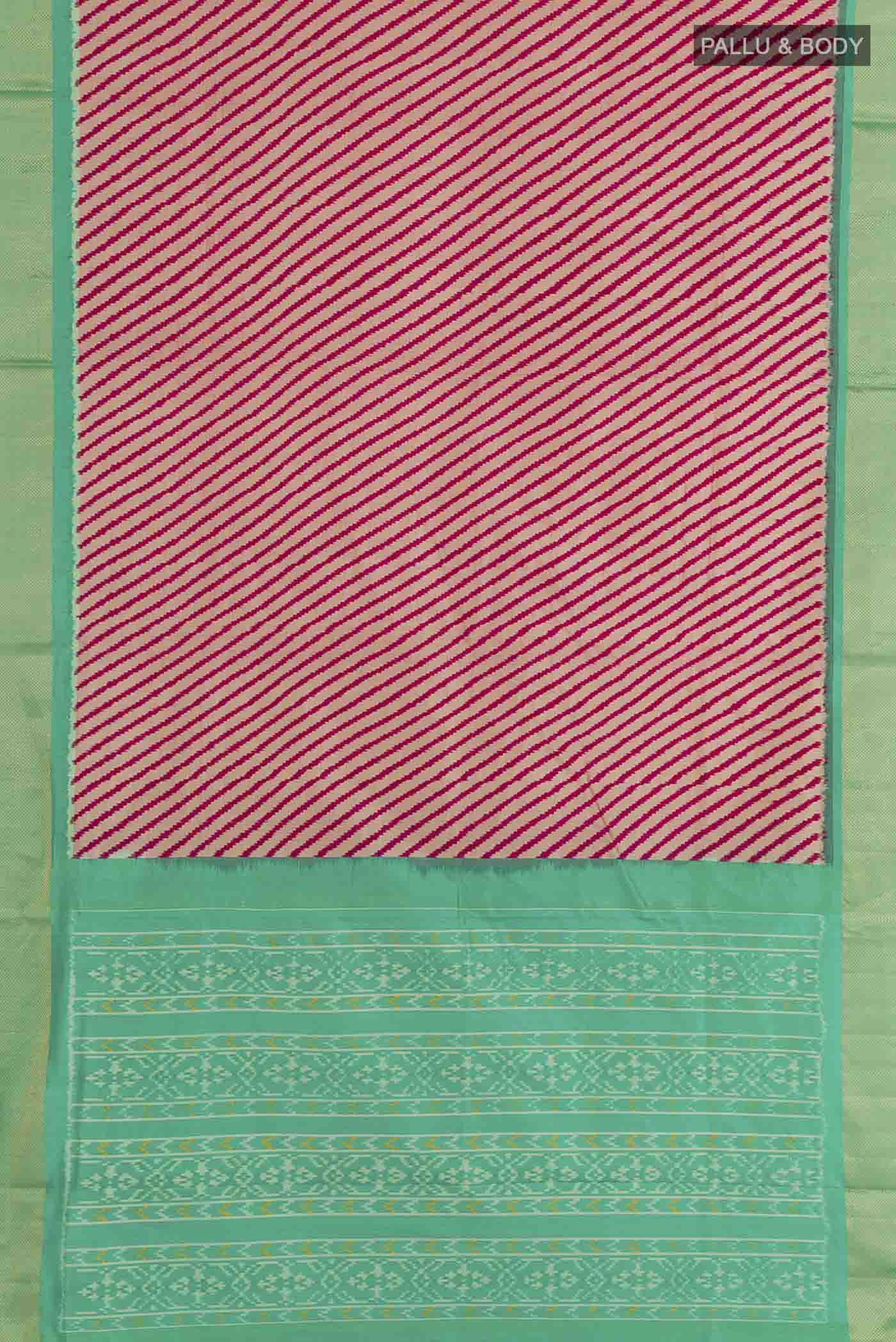 Flat view of Pink Pochampally Silk Saree with Pure Ikat on the body and Zari Border. 