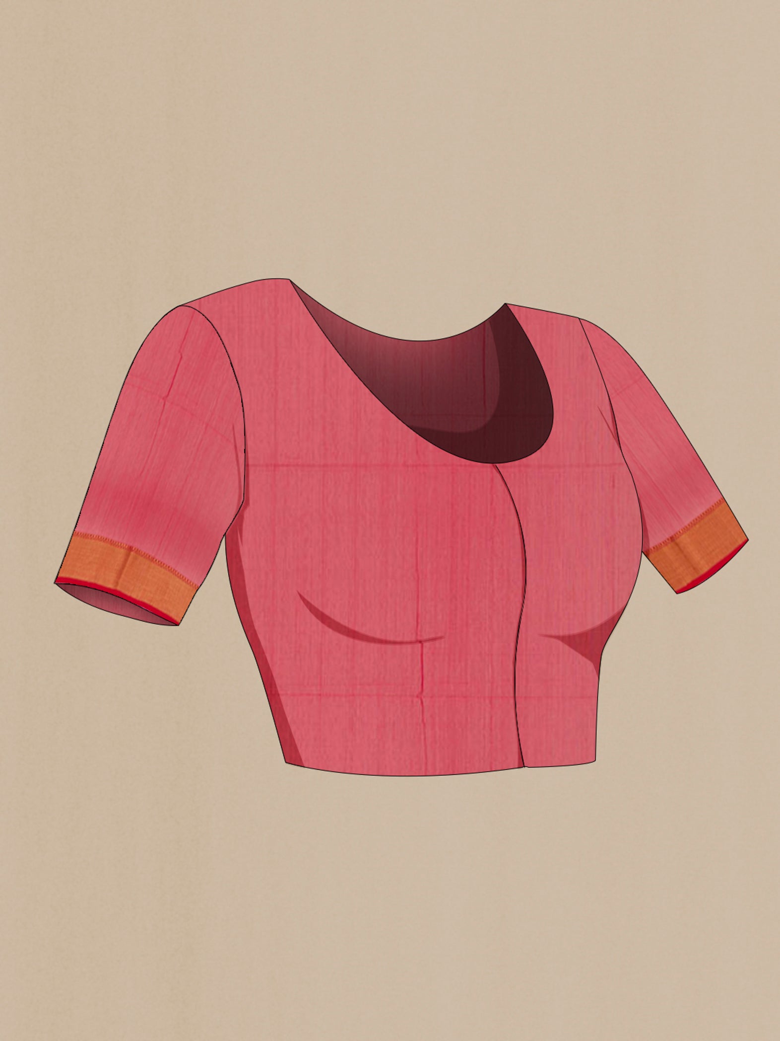 Close up image of the blouse of Red Blended Kora Cotton Saree with Zari Butta on the body and Zari Border. 