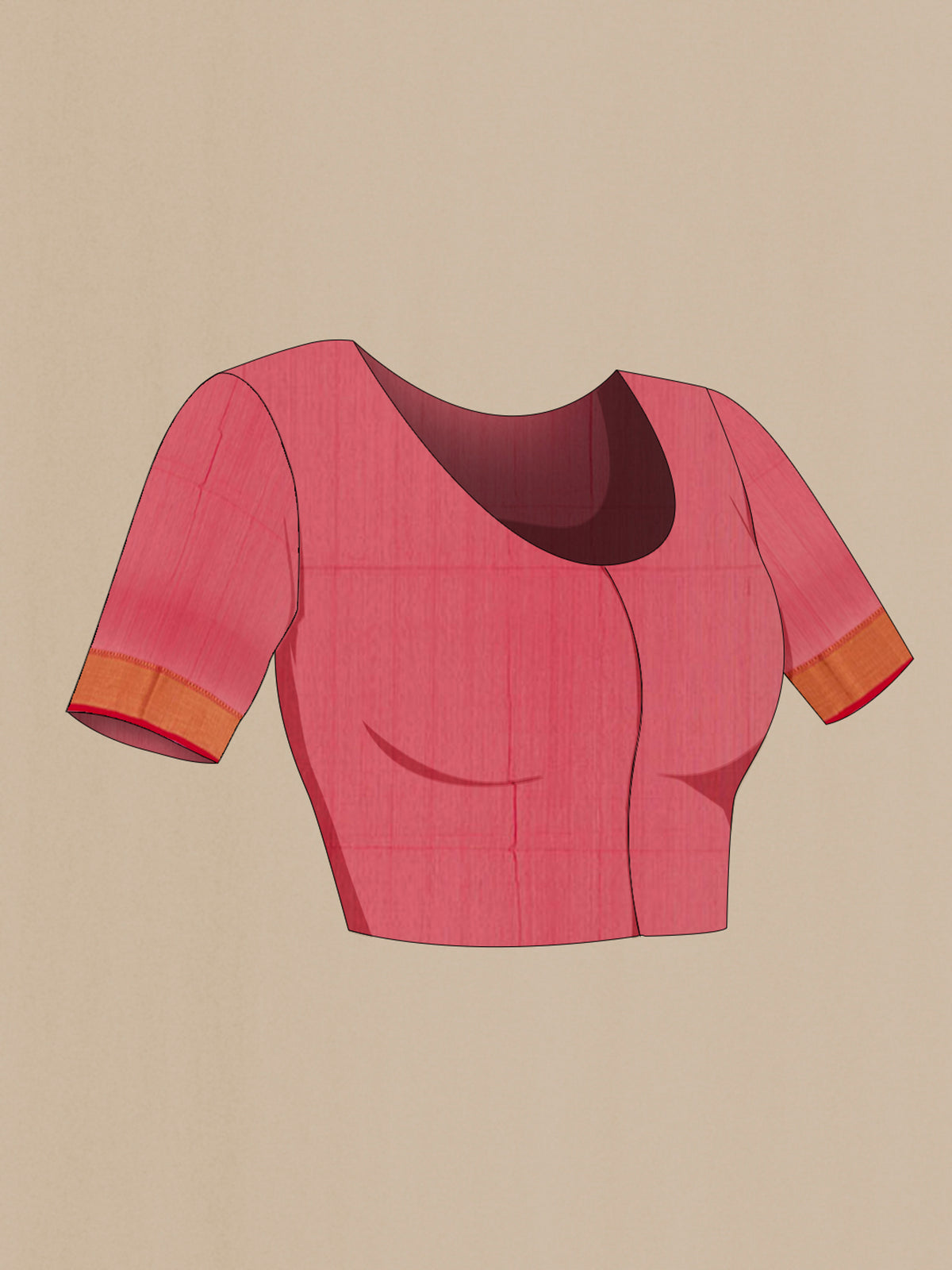 Close up image of the blouse of Red Blended Kora Cotton Saree with Zari Butta on the body and Zari Border. 