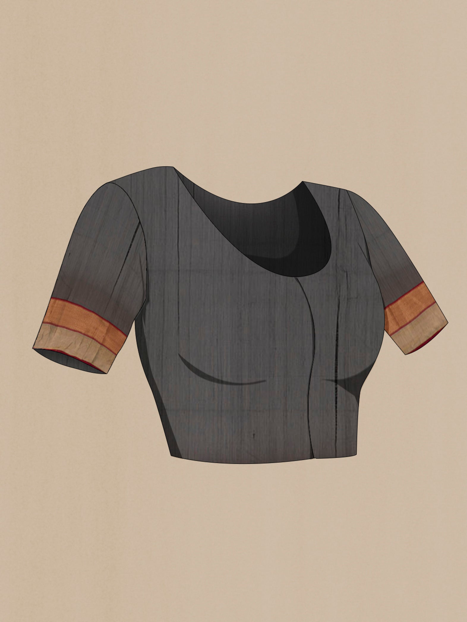 Close up image of the blouse of Black Blended Kora Cotton Saree with Zari Butta on the body and Zari Border. 