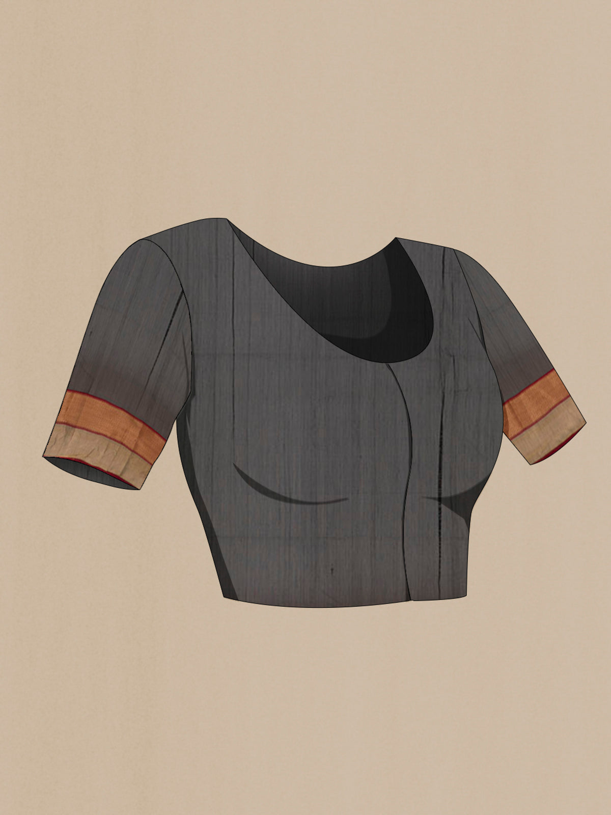 Close up image of the blouse of Black Blended Kora Cotton Saree with Zari Butta on the body and Zari Border. 