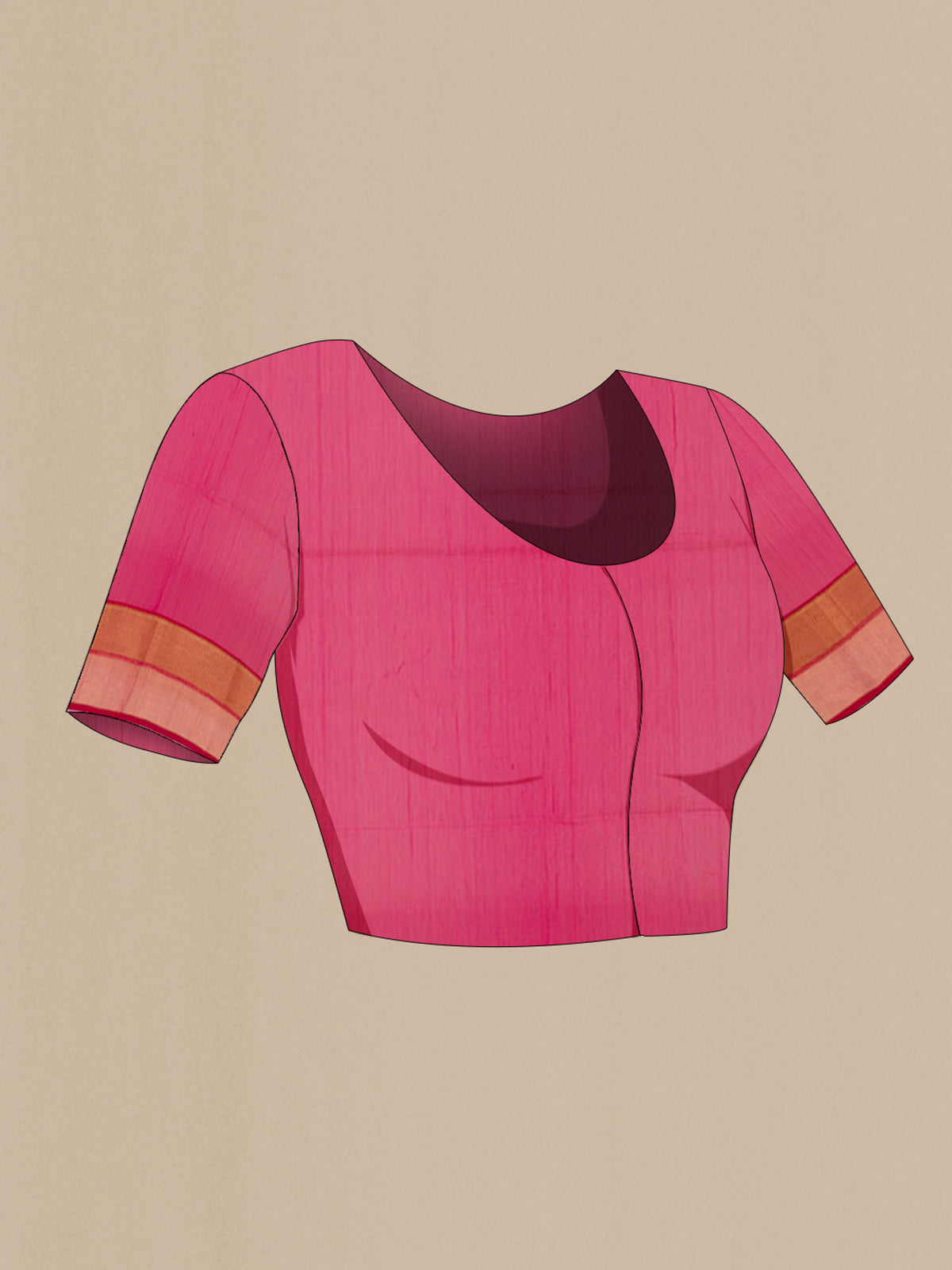 Close up image of the blouse of Rani Pink Blended Kora Cotton Saree with Zari Butta on the body and Zari Border. 