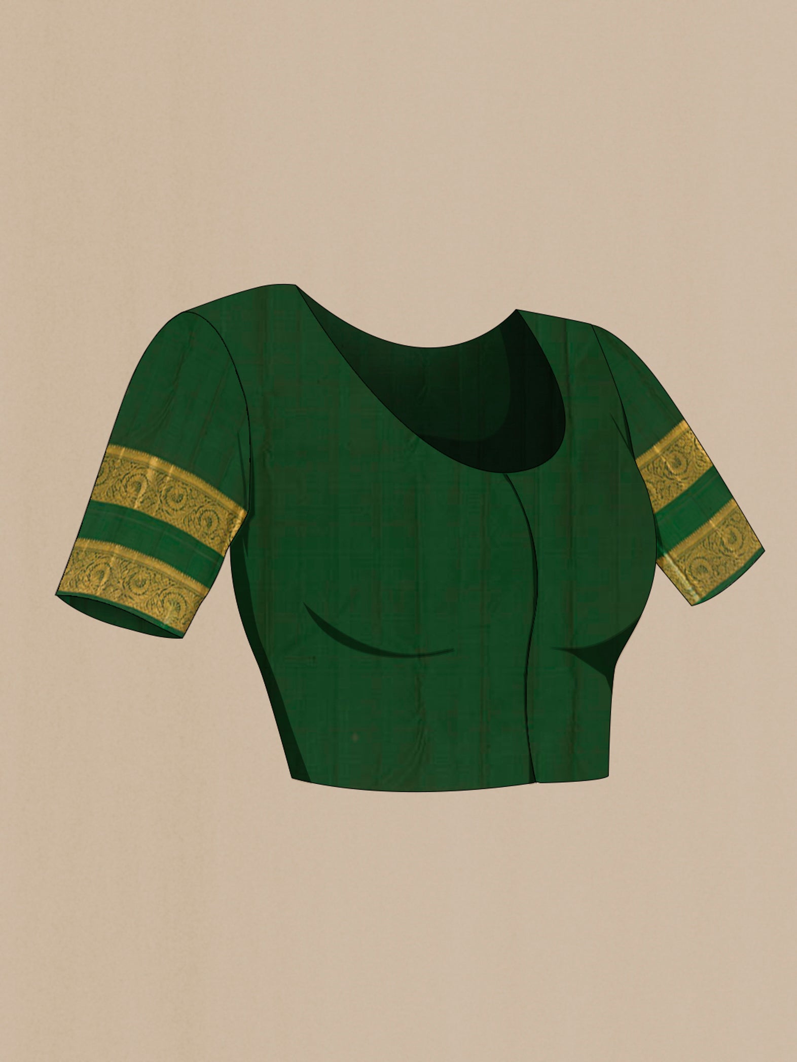 Close up image of the blouse of Maroon Kanchipuram Silk Saree with Zari Butta on the body and Zari Border. 