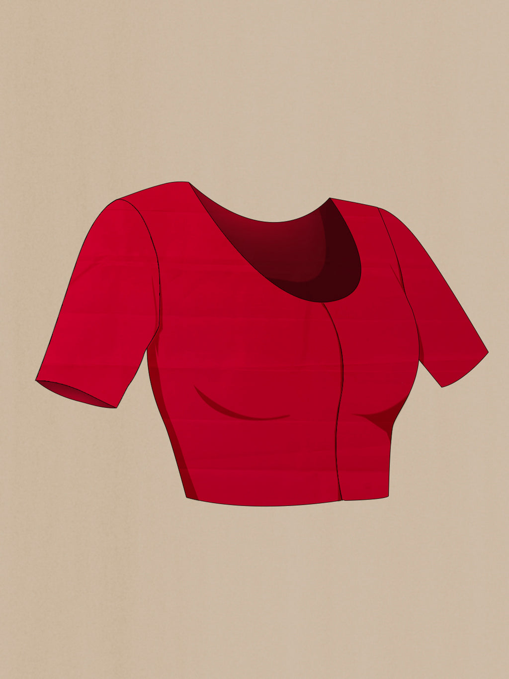 Close up image of the blouse of Red Kanjivaram Silk Saree with Stripes on the body and Without Border. 