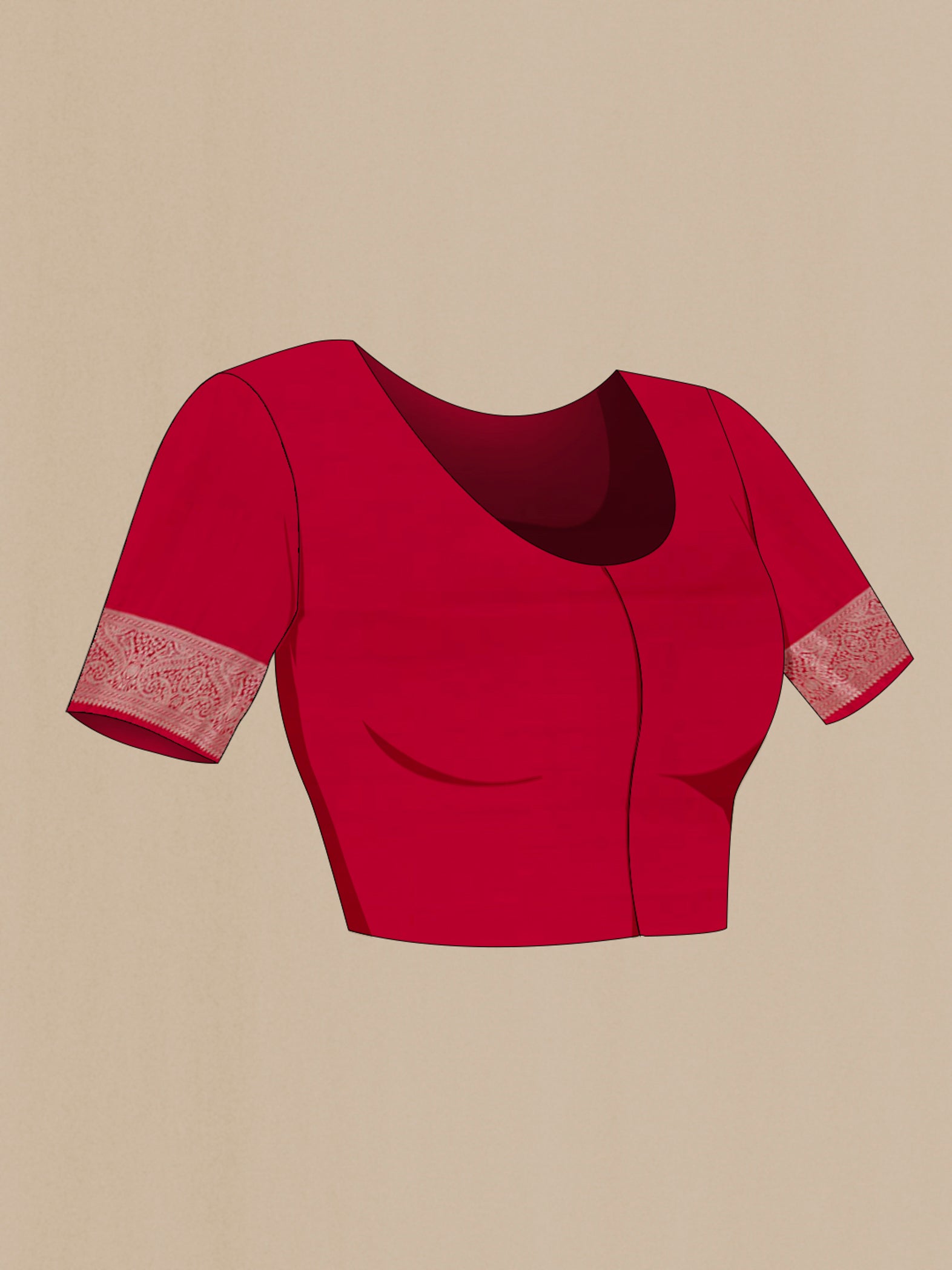 Close up image of the blouse of Red Blended Art Silk Saree with Zari Butta on the body and Zari Border. 