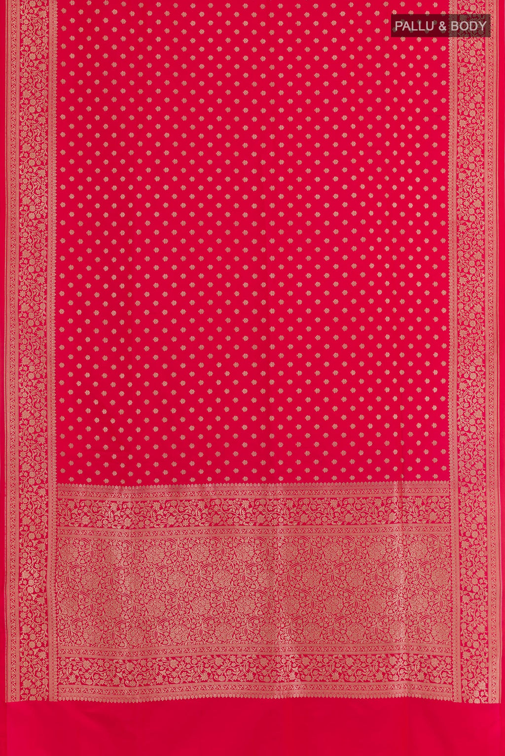 Flat view of Red Dual Tone Blended Art Silk Saree with Zari Butta on the body and Zari Border. 