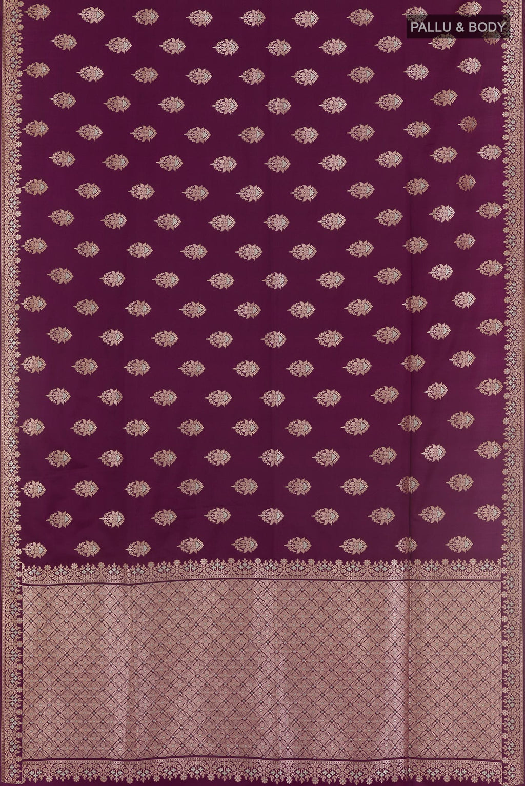 Flat view of Purple Dual Tone Blended Art Silk Saree with Zari Butta on the body and Zari Border. 