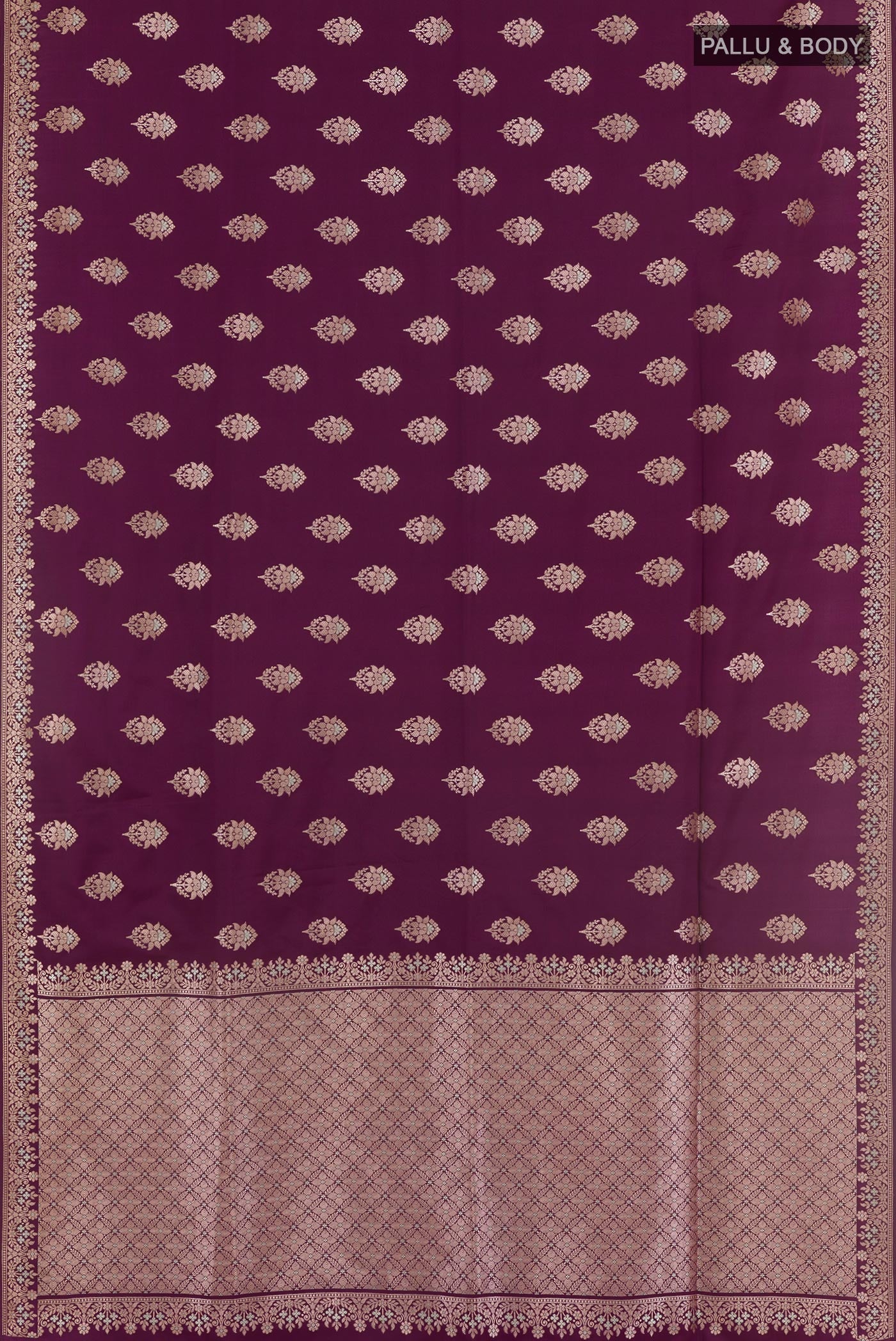 Flat view of Purple Dual Tone Blended Art Silk Saree with Zari Butta on the body and Zari Border. 