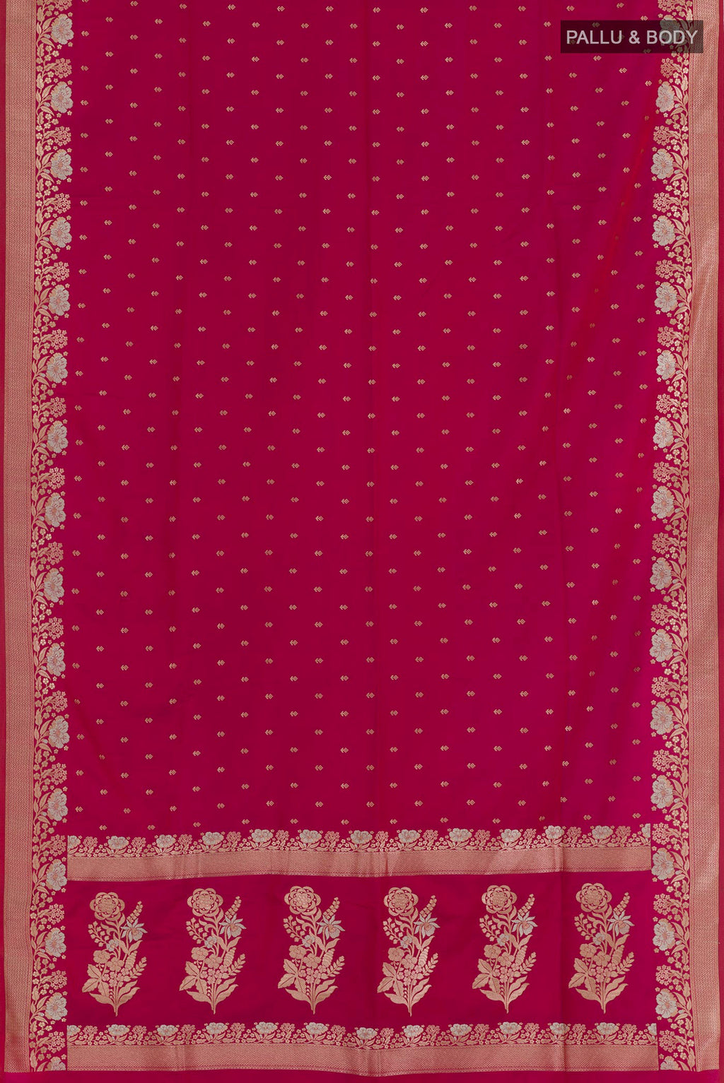 Flat view of Maroon Blended Art Silk Saree with Zari Butta on the body and Zari Border. 
