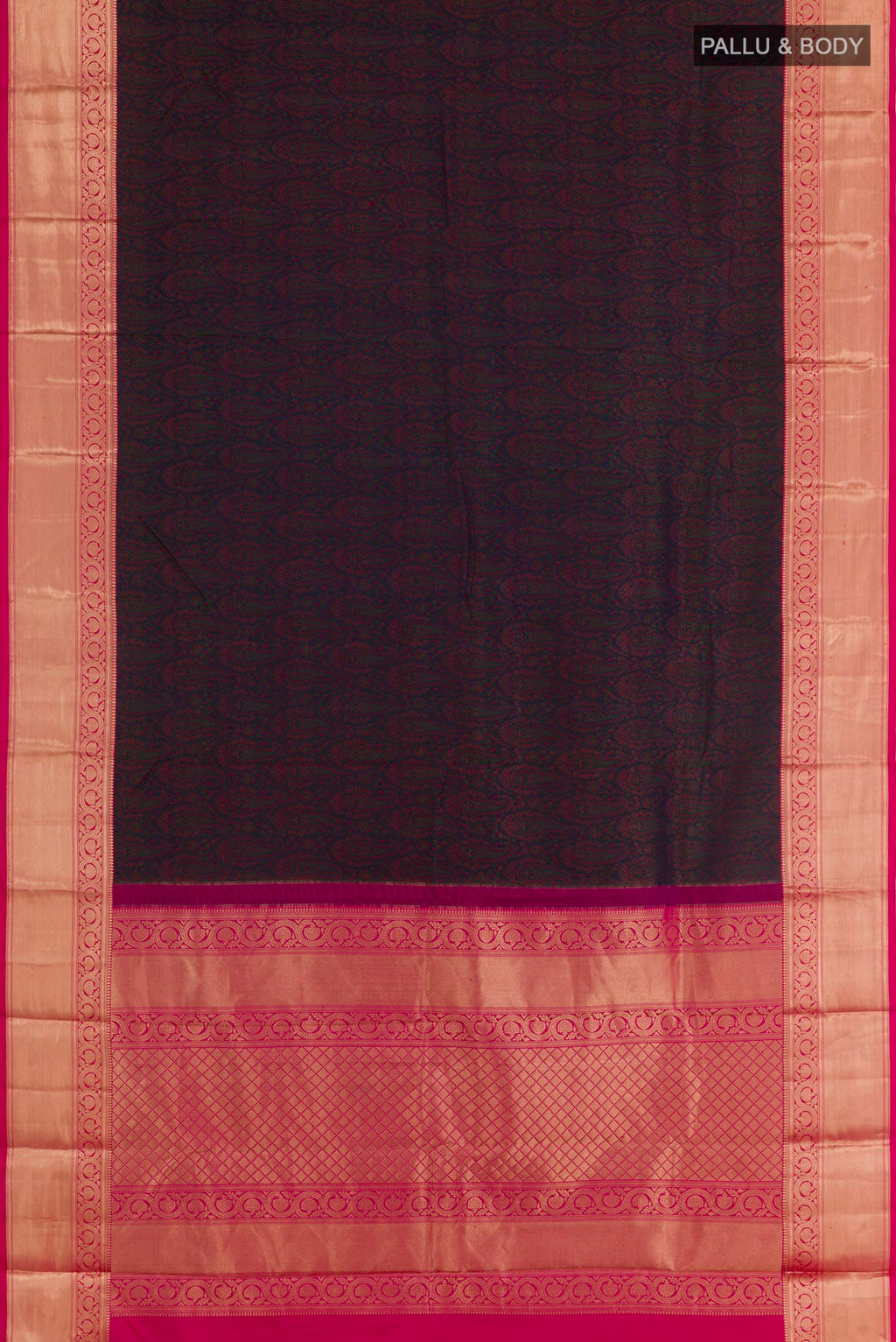 Flat view of Purple Dual Tone Kanchipuram Silk Saree with Jacquard design on the body and Zari Border. 