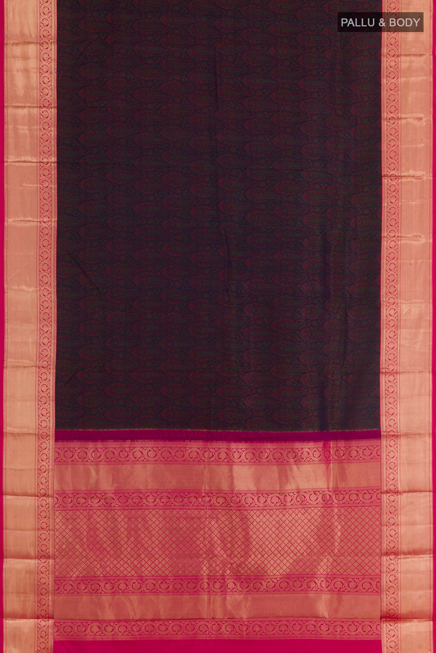 Flat view of Purple Dual Tone Kanchipuram Silk Saree with Jacquard design on the body and Zari Border. 