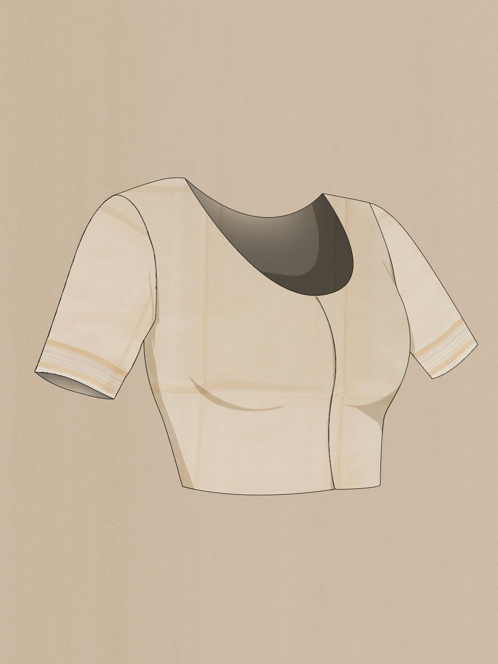 Close up image of the blouse of Off White Tussar Silk Saree with Zari Butta on the body and Zari Border. 