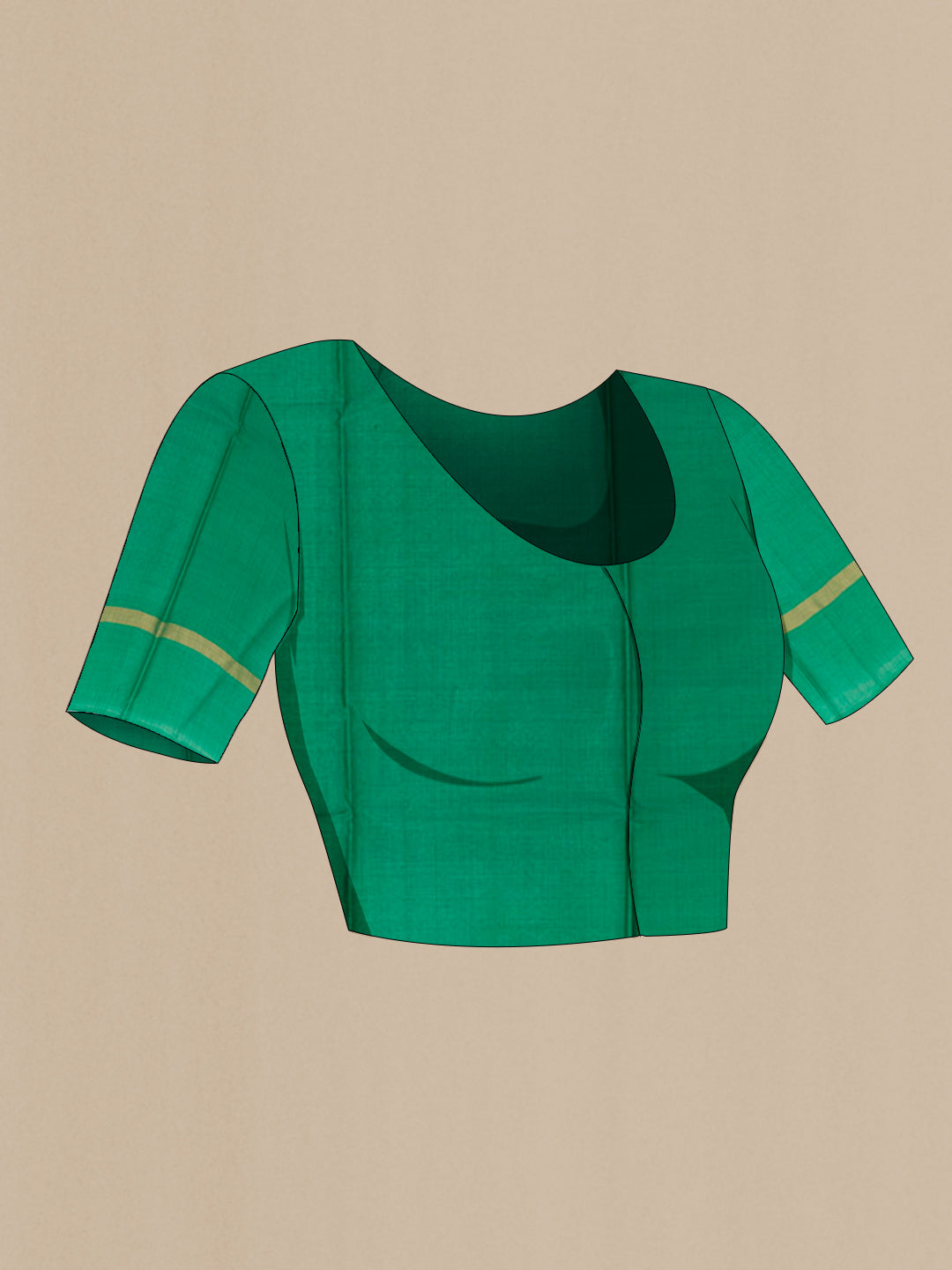 Close up image of the blouse of Grey Tussar Silk Saree with Plain Body and Zari Border. 