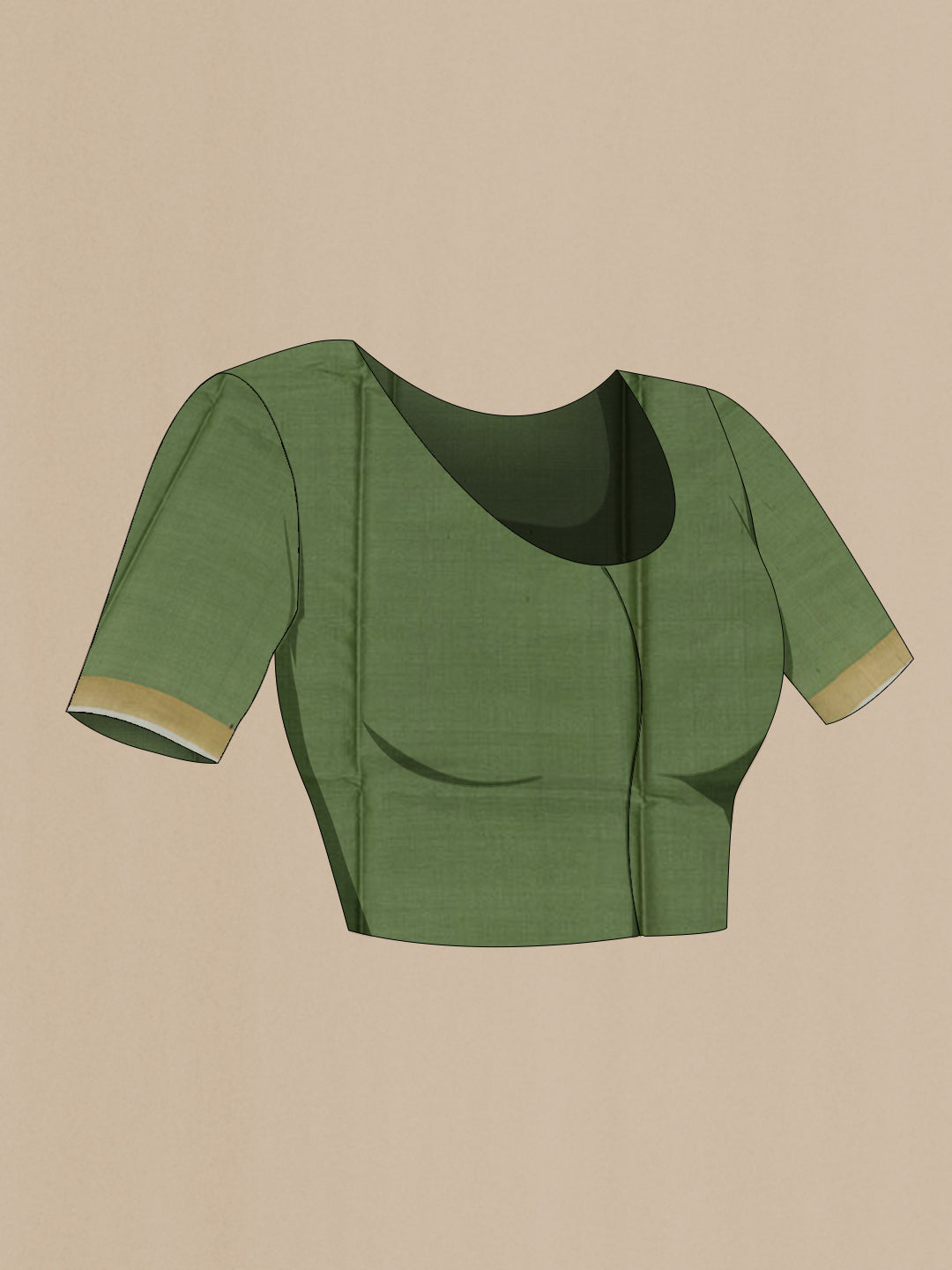 Close up image of the blouse of Green Tussar Silk Saree with Zari Butta on the body and Zari Border. 