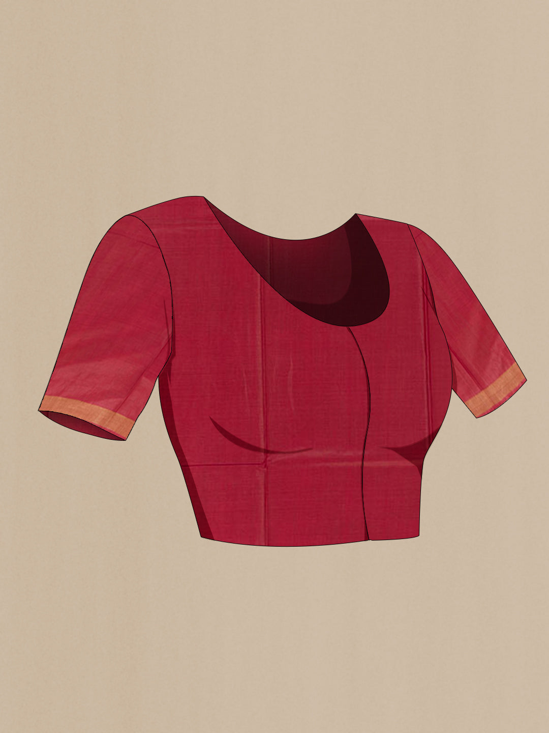 Close up image of the blouse of Maroon Tussar Silk Saree with Zari Butta on the body and Zari Border. 