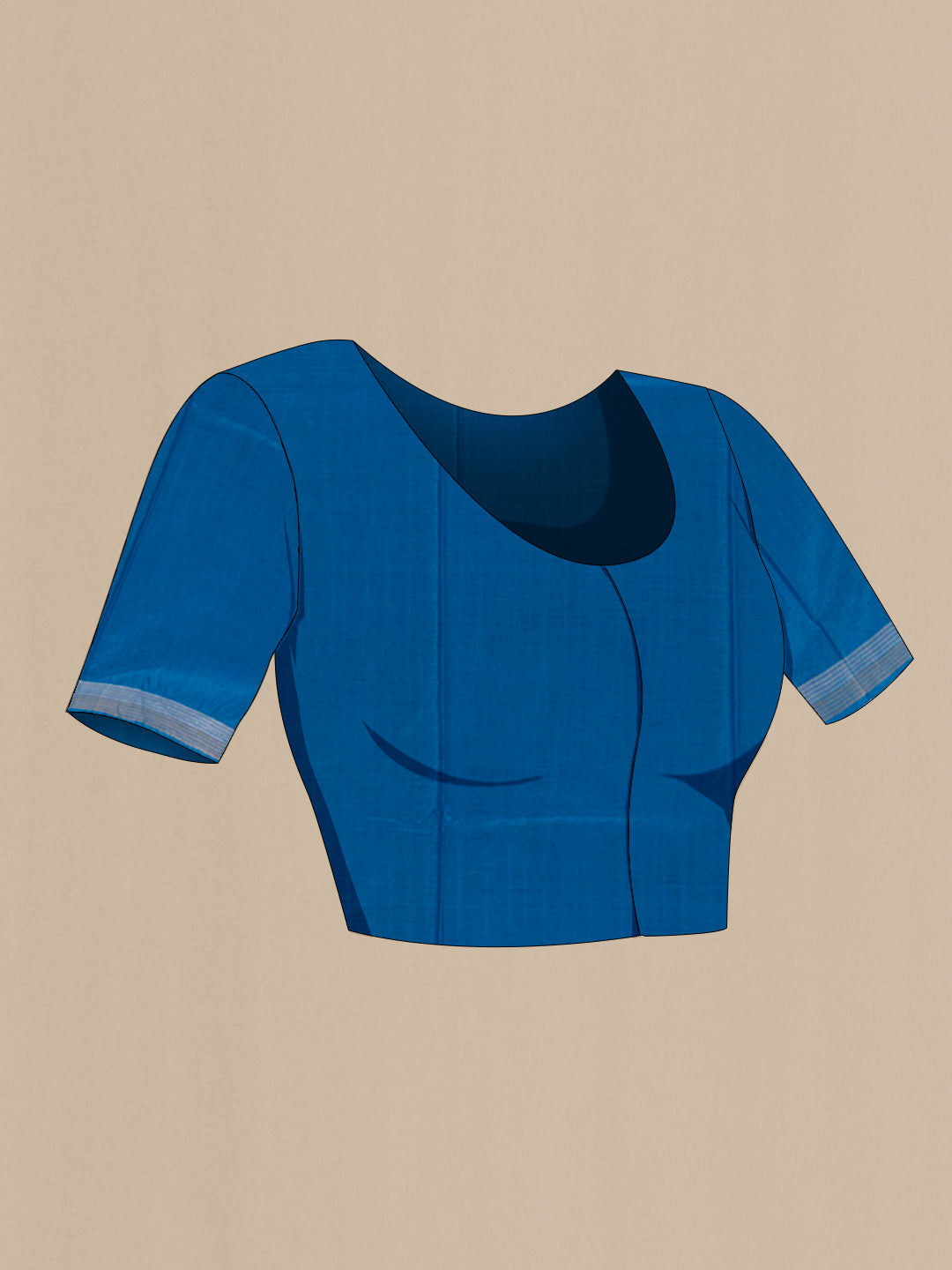 Close up image of the blouse of Blue Tussar Silk Saree with Zari Butta on the body and Zari Border. 