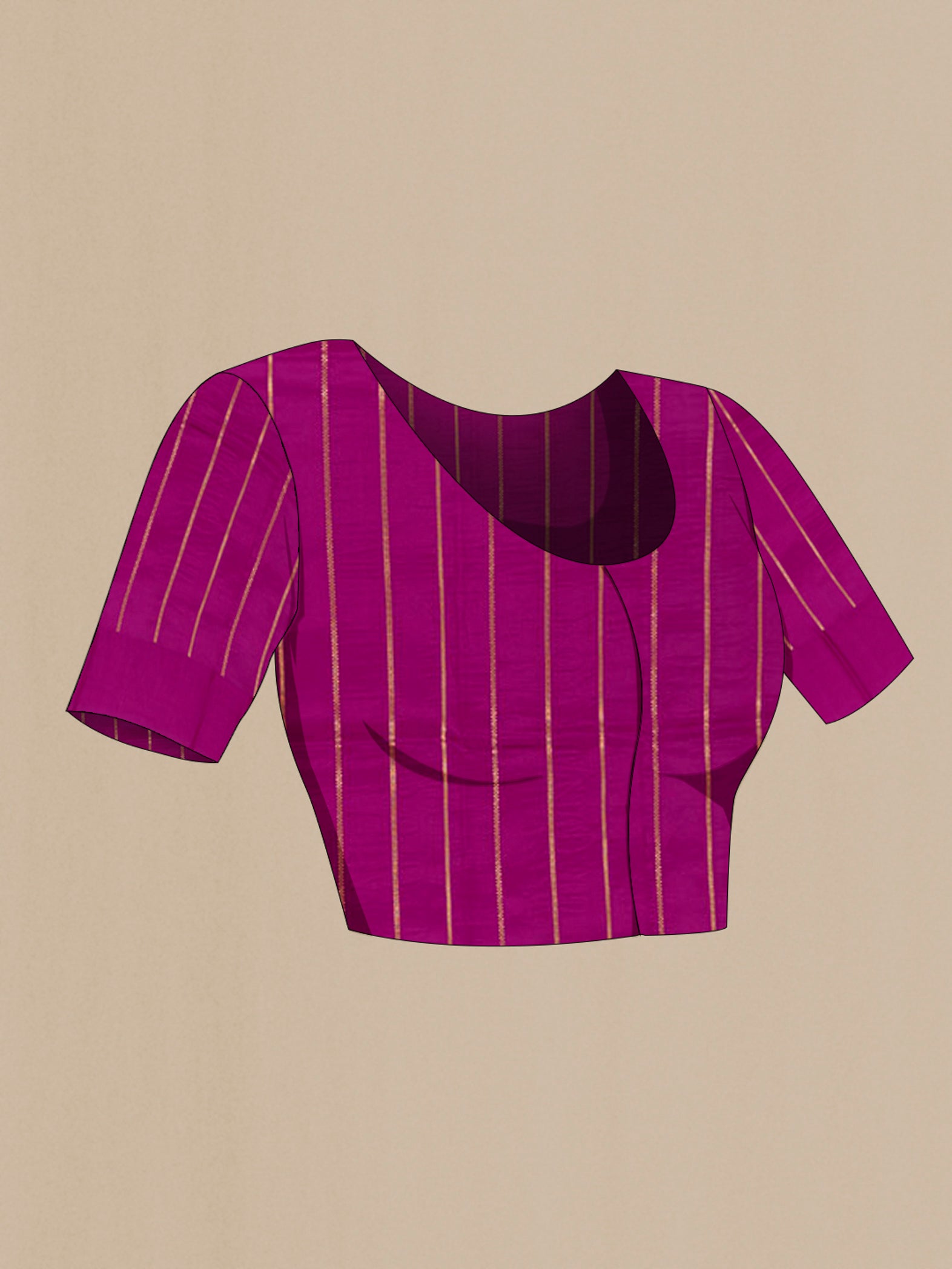 Close up image of the blouse of Purple Banarasi Katan Silk Saree with Zari Butta on the body and Zari Border. 