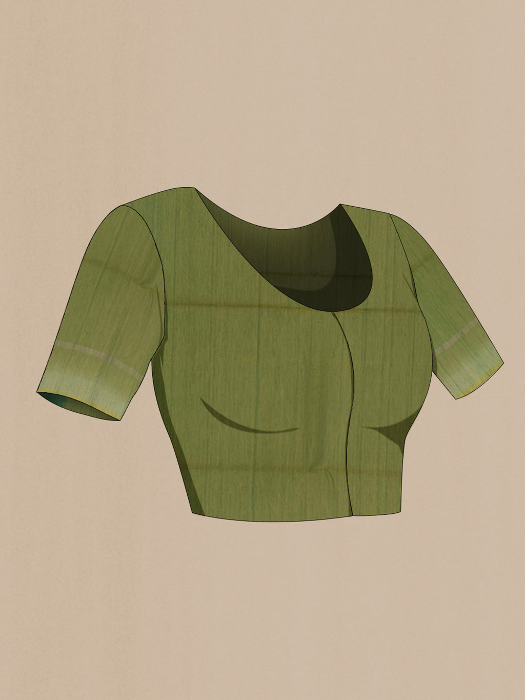 Close up image of the blouse of Bottle Green Blended Kora Cotton Saree with Zari Butta on the body and Zari Border. 
