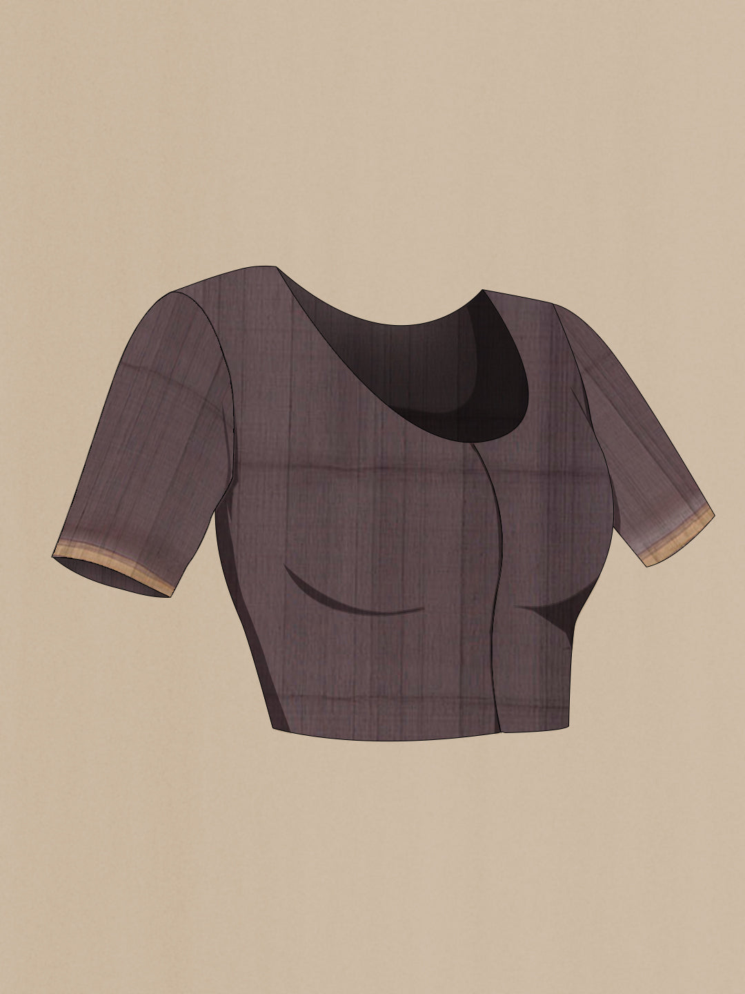 Close up image of the blouse of Grey Blended Kora Cotton Saree with Zari Butta on the body and Zari Border. 