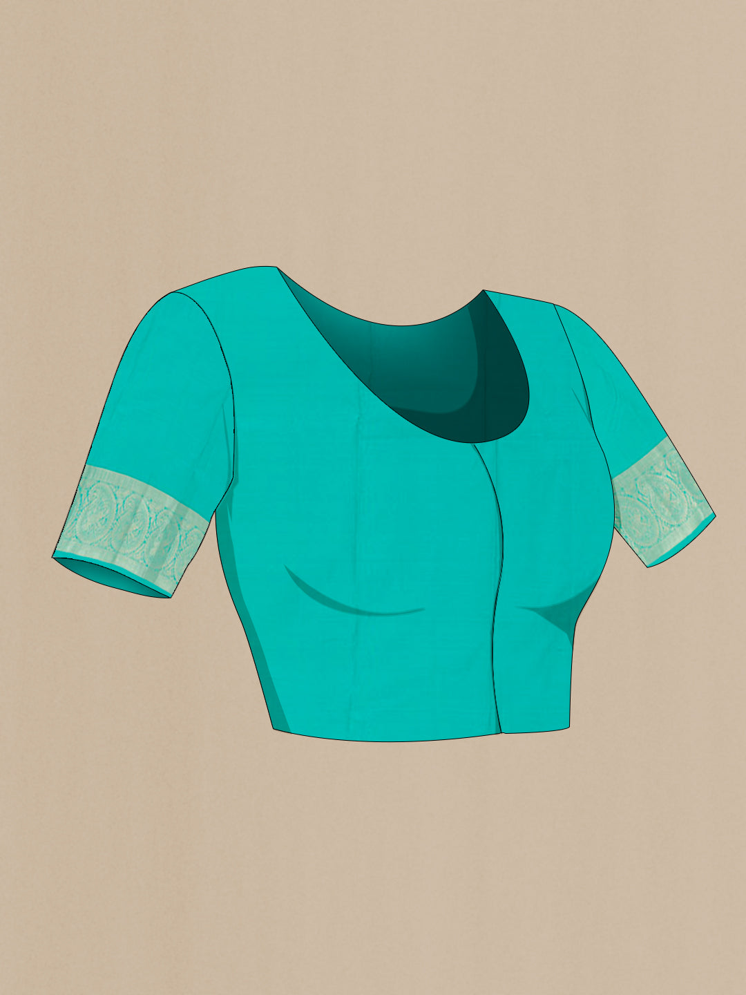 Close up image of the blouse of Blue Kanjivaram Silk Saree with Zari Brocade on the body and Zari Border. 