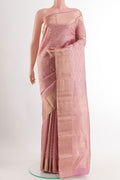 Lavender Kanchipuram Silk Saree with Zari Brocade on the body and Zari Border.  displayed on a mannequin