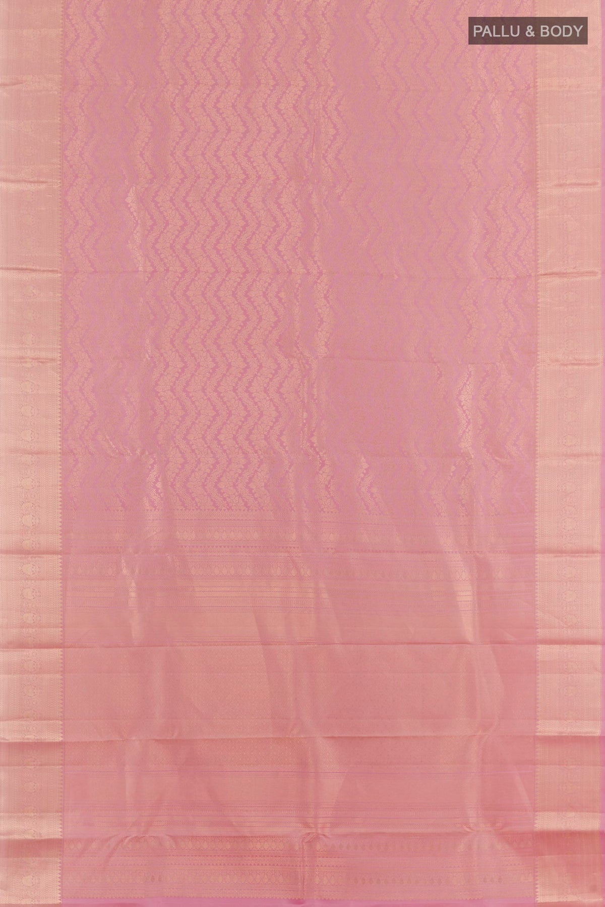 Flat view of Lavender Kanchipuram Silk Saree with Zari Brocade on the body and Zari Border. 