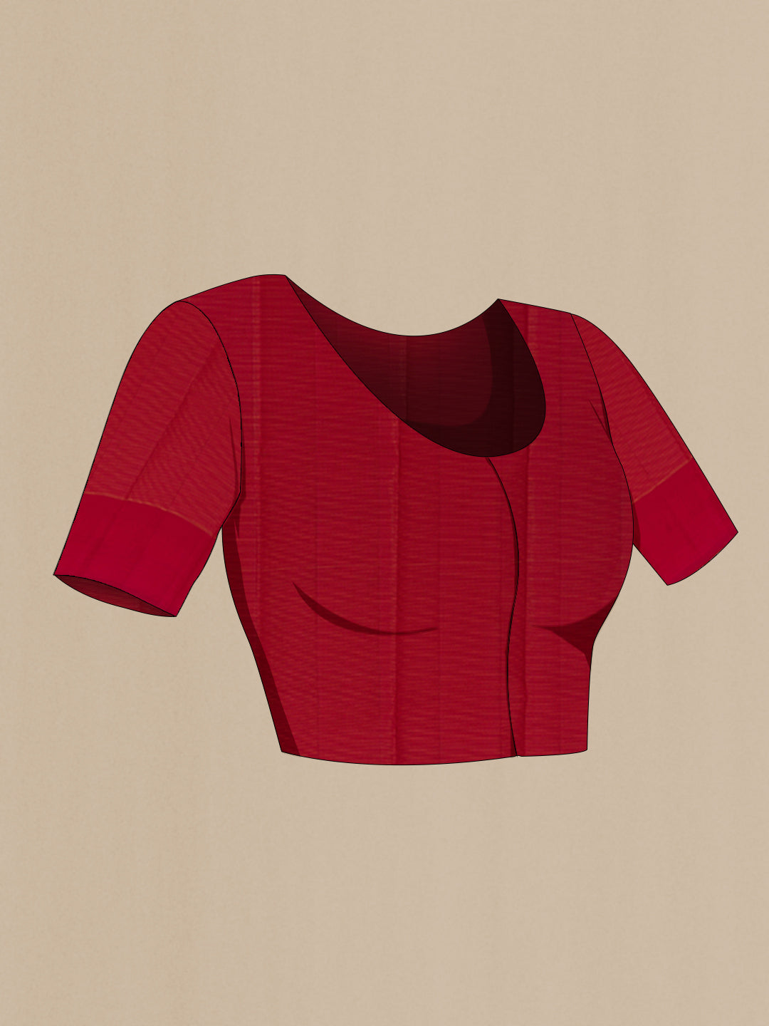 Close up image of the blouse of Red Kanjivaram Silk Saree with Checked design on the body and Zari Border. 