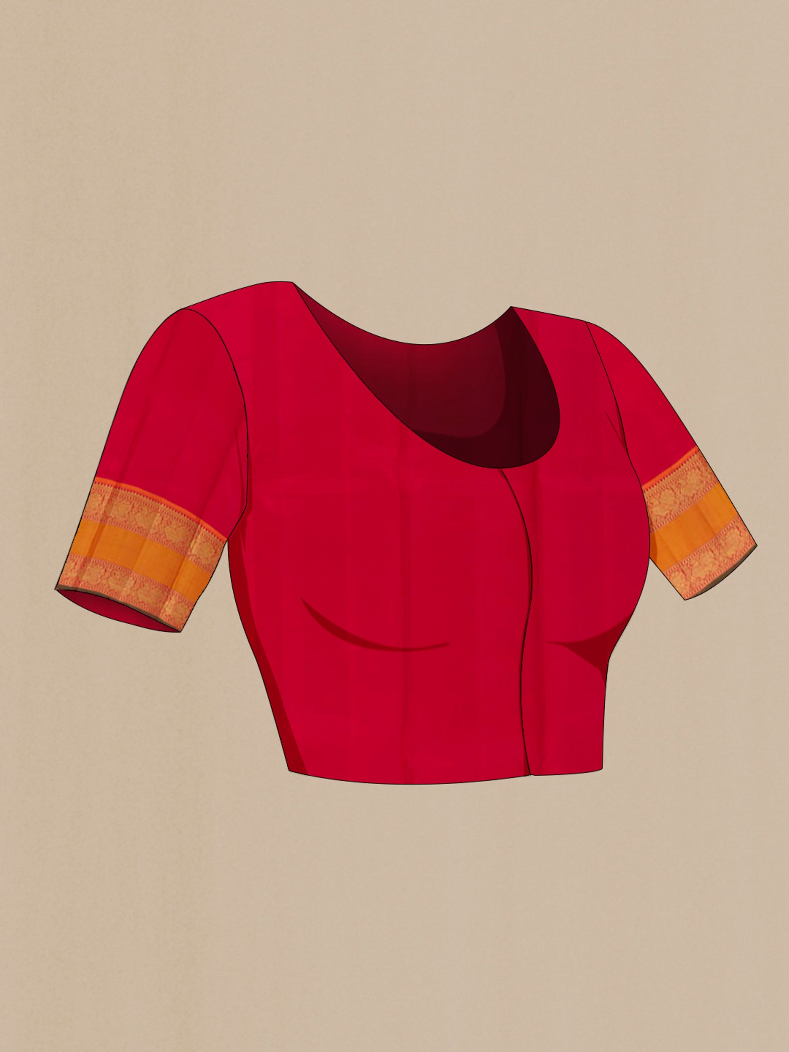 Close up image of the blouse of Off White Kanjivaram Silk Saree with Zari Butta on the body and Zari Border. 