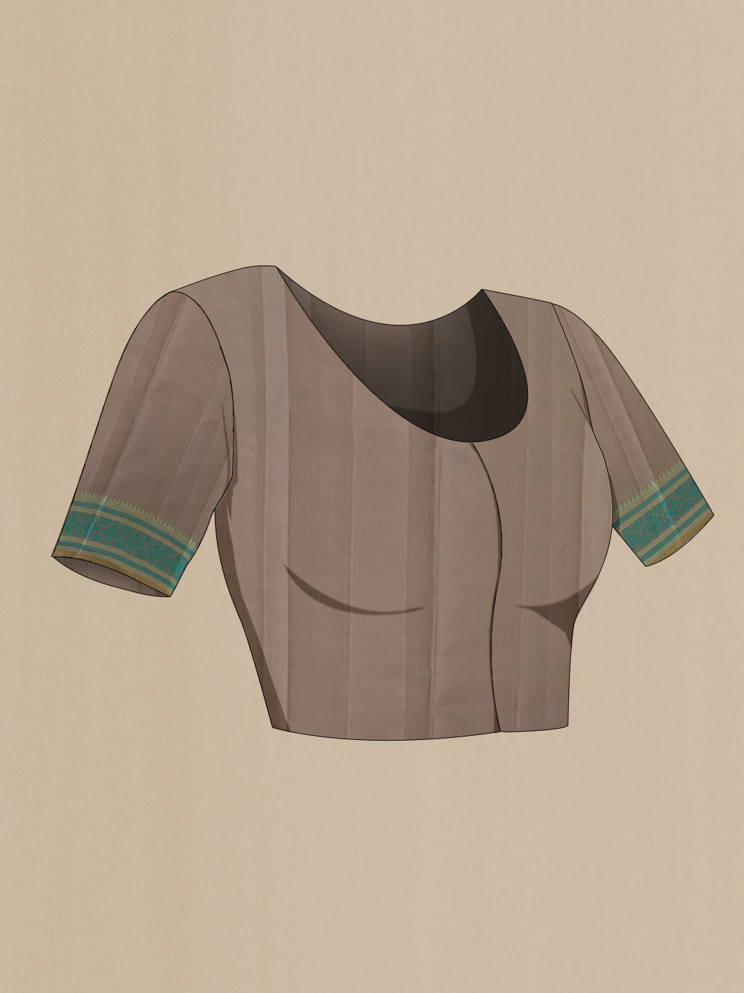 Close up image of the blouse of Grey Kanchipuram Silk Saree with Thread Butta on the body and Without Border. 