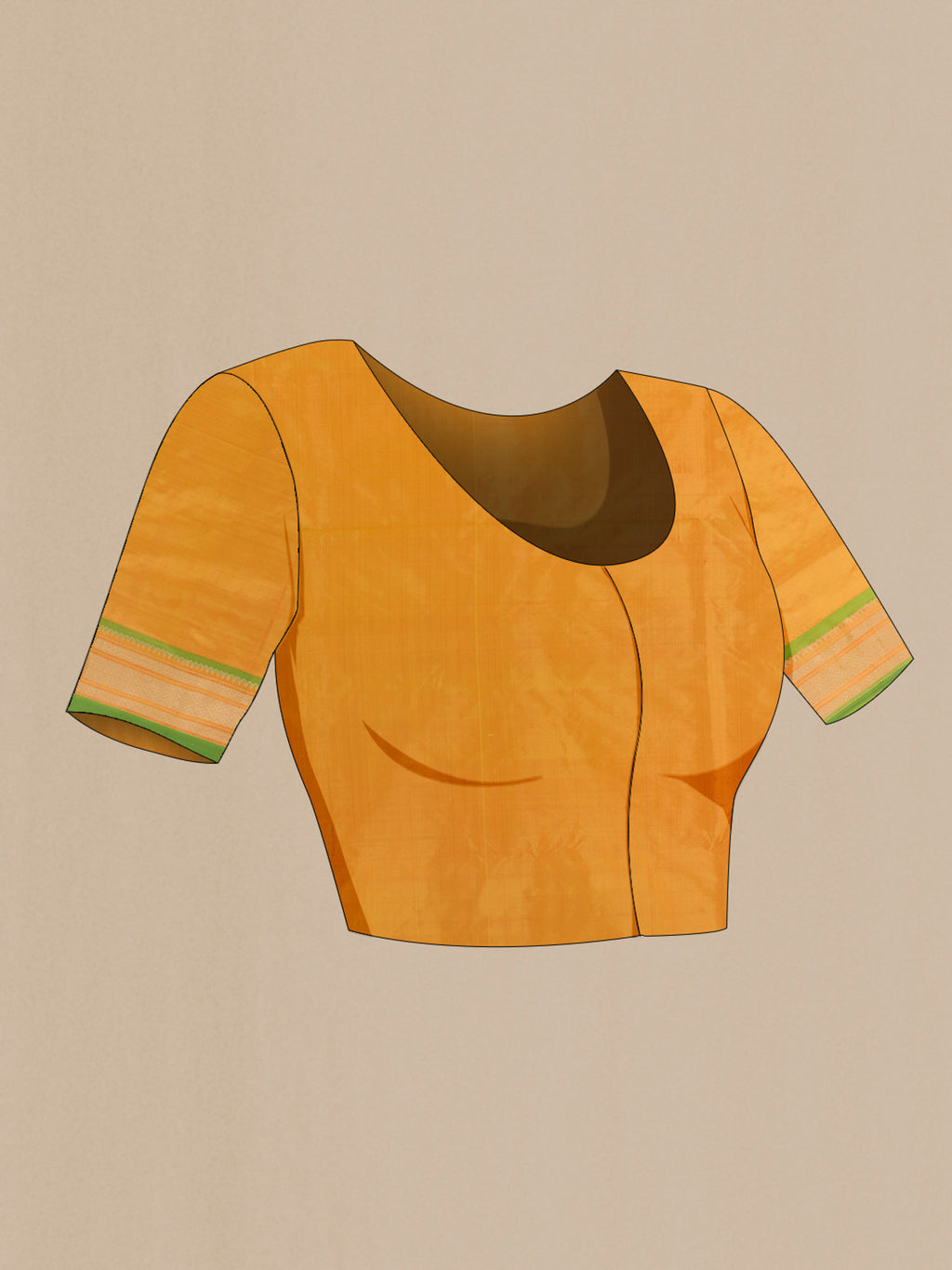 Close up image of the blouse of Pure Silk Yellow Paithani Saree with Zari Butta on the body and Zari Border. 