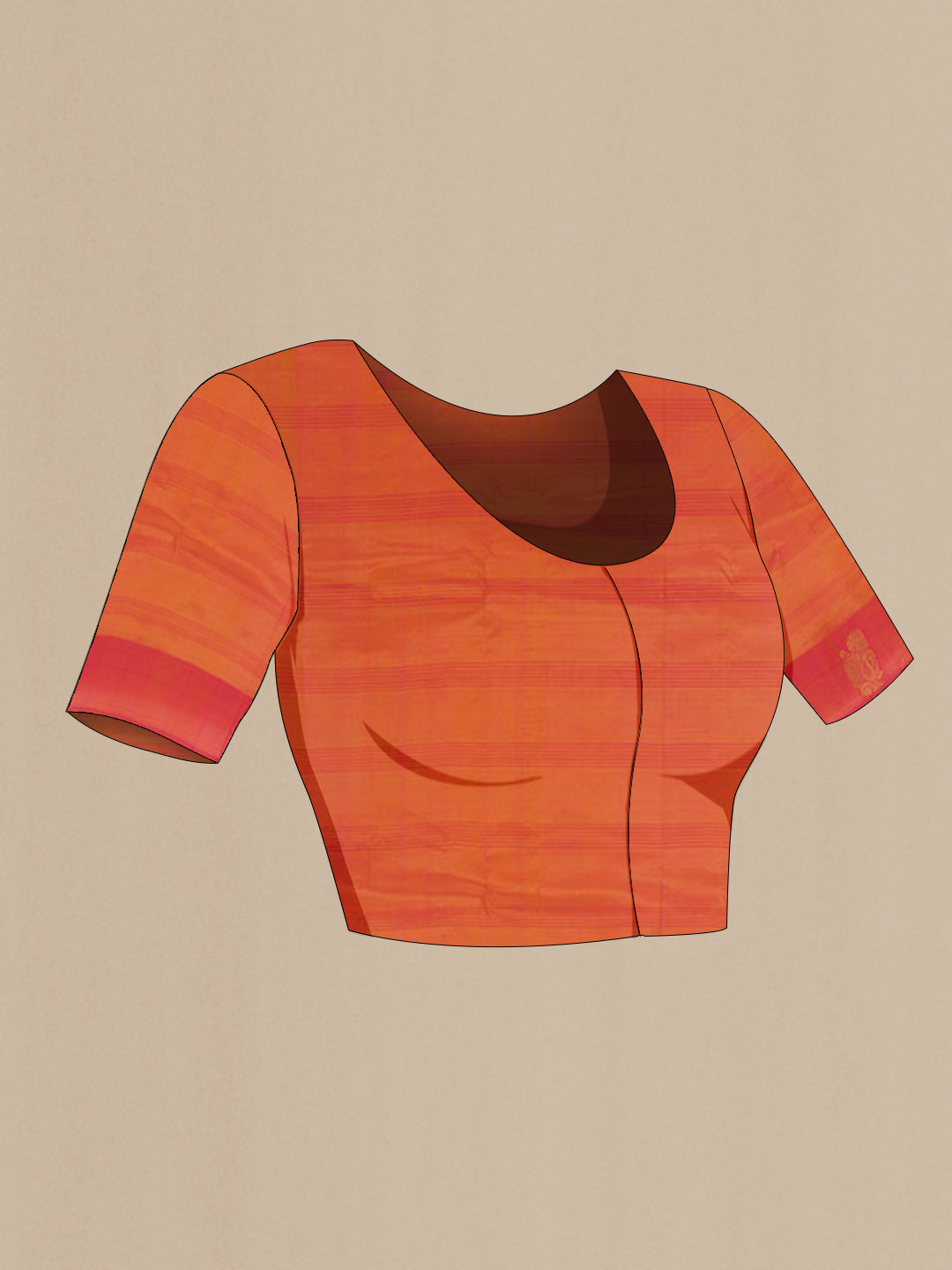 Close up image of the blouse of Mustard Kanjivaram Silk Saree with Stripes on the body and Zari Border. 