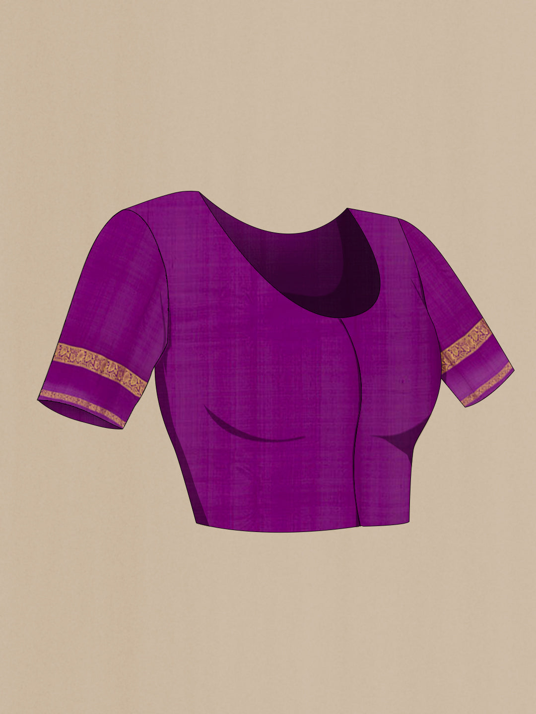 Close up image of the blouse of Orange Kanjivaram Silk Saree with Zari Butta on the body and Paithani Border. 